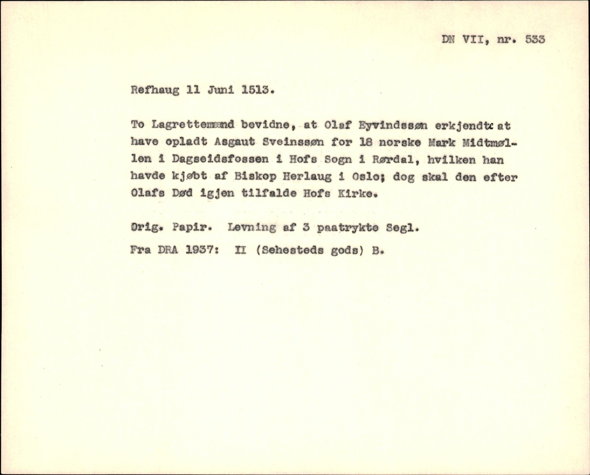 Riksarkivets diplomsamling, AV/RA-EA-5965/F35/F35f/L0001: Regestsedler: Diplomer fra DRA 1937 og 1996, p. 503