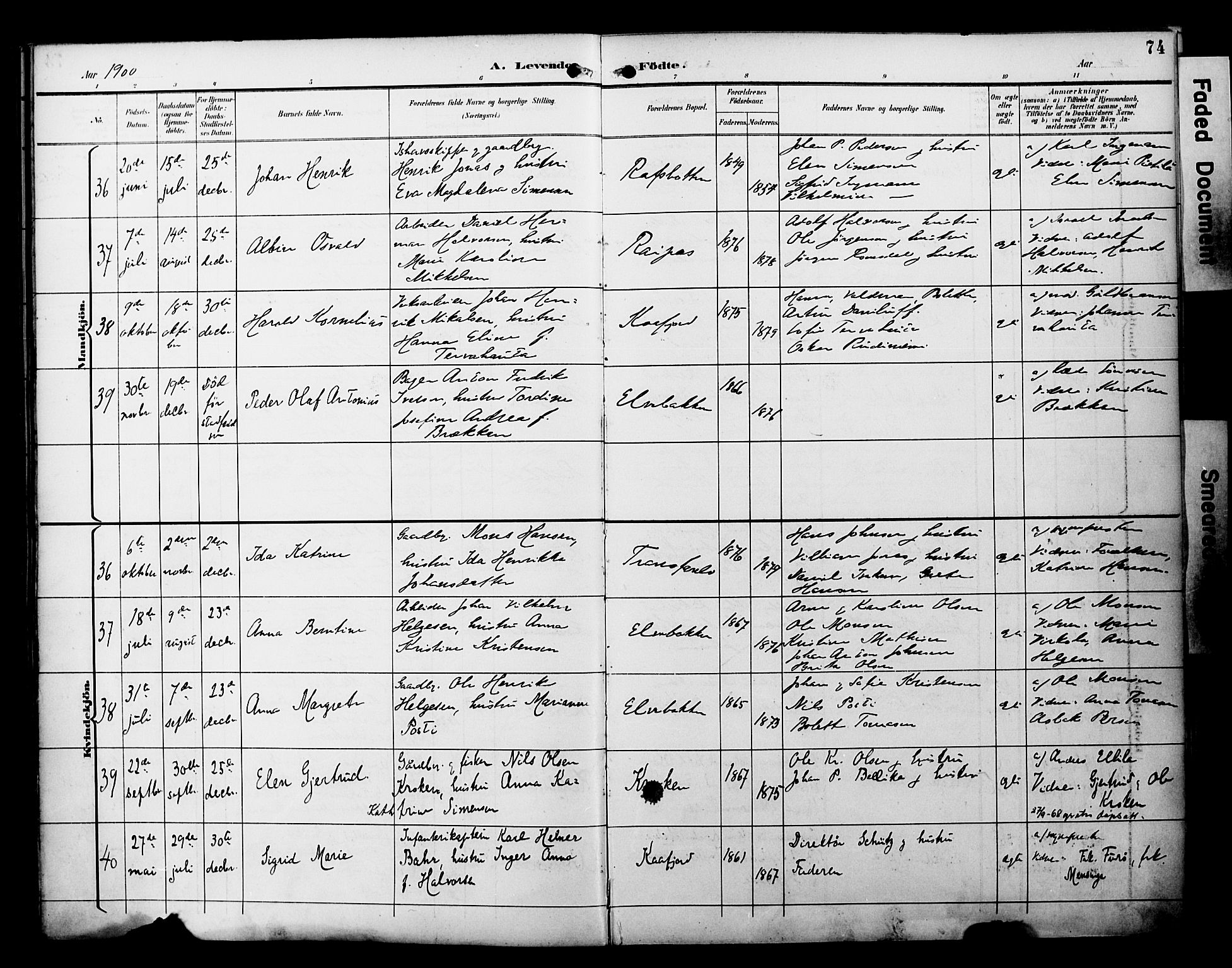 Alta sokneprestkontor, AV/SATØ-S-1338/H/Ha/L0003.kirke: Parish register (official) no. 3, 1892-1904, p. 74