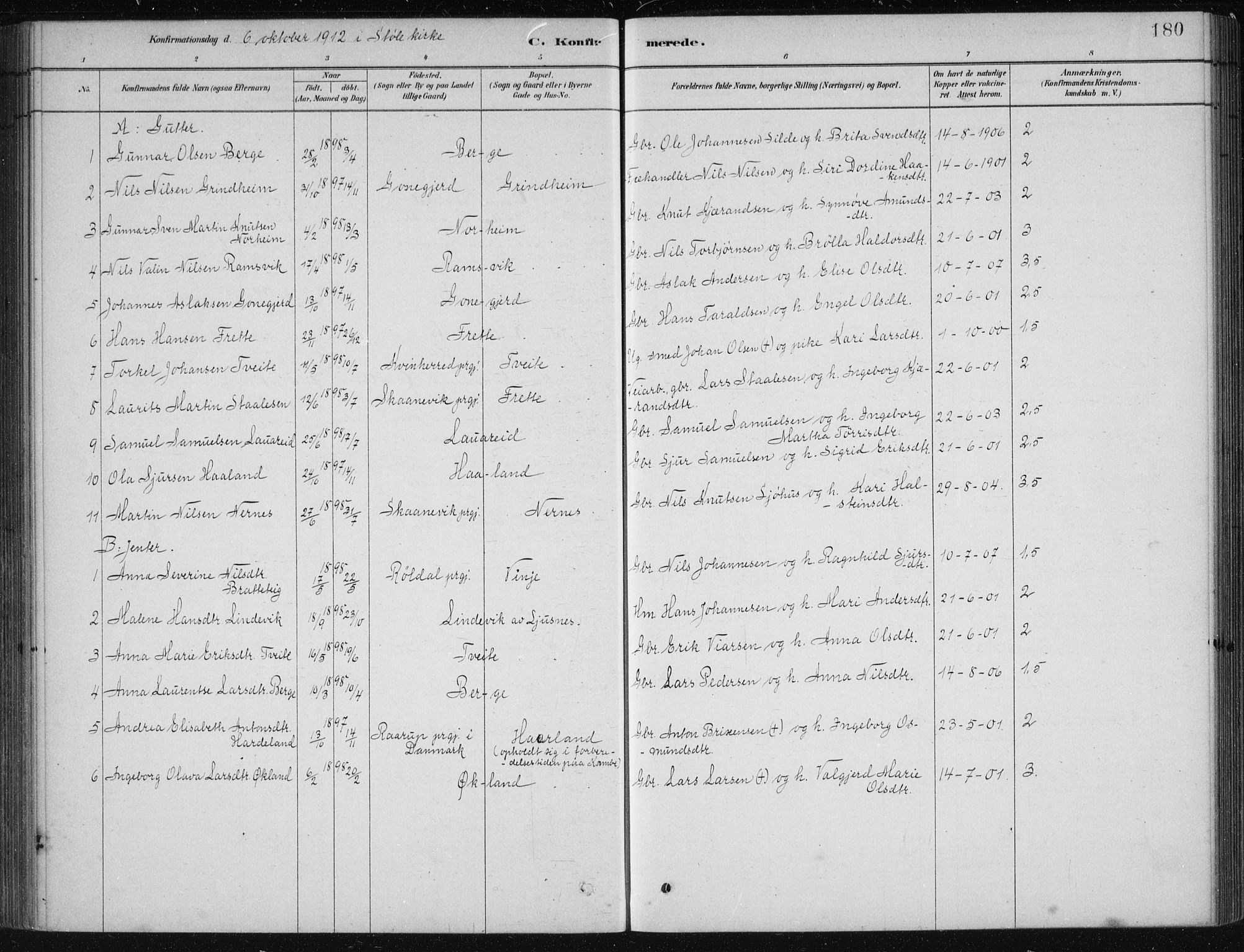 Etne sokneprestembete, SAB/A-75001/H/Haa: Parish register (official) no. D  1, 1879-1919, p. 180