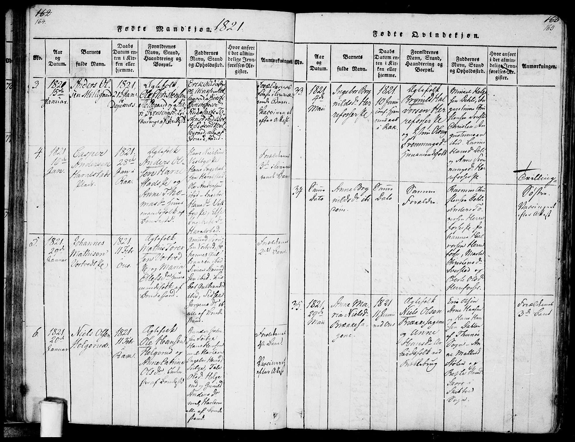 Rakkestad prestekontor Kirkebøker, AV/SAO-A-2008/F/Fa/L0006: Parish register (official) no. I 6, 1814-1824, p. 164-165