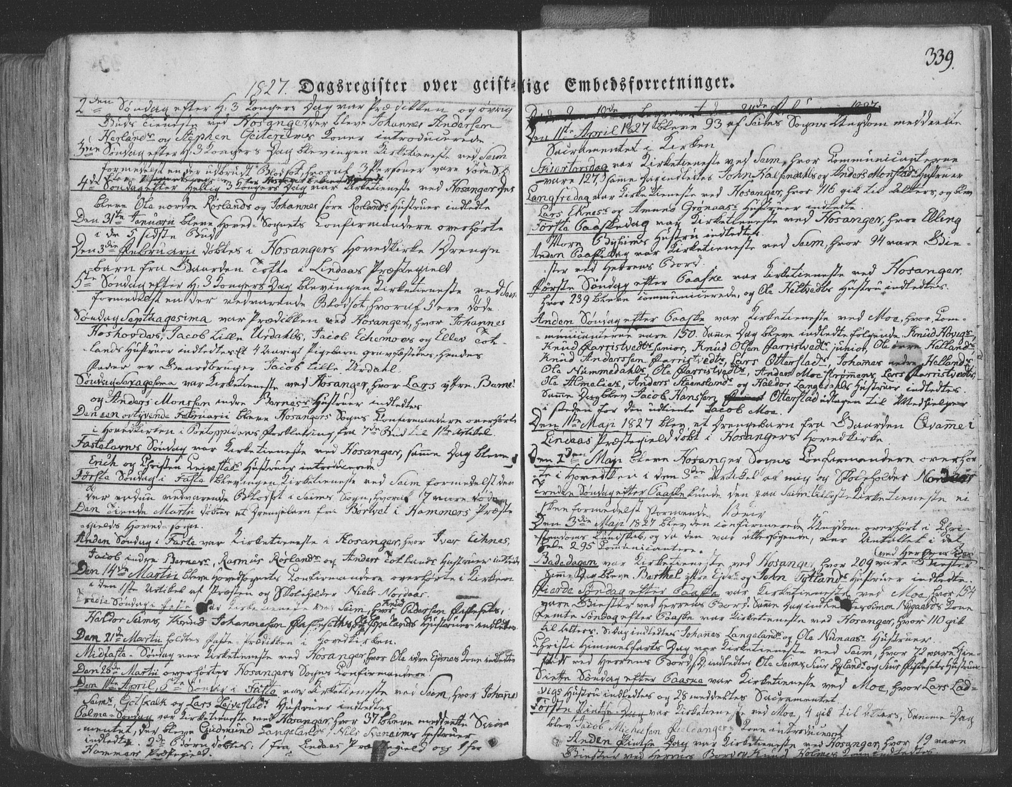 Hosanger sokneprestembete, AV/SAB-A-75801/H/Haa: Parish register (official) no. A 6, 1824-1835, p. 339