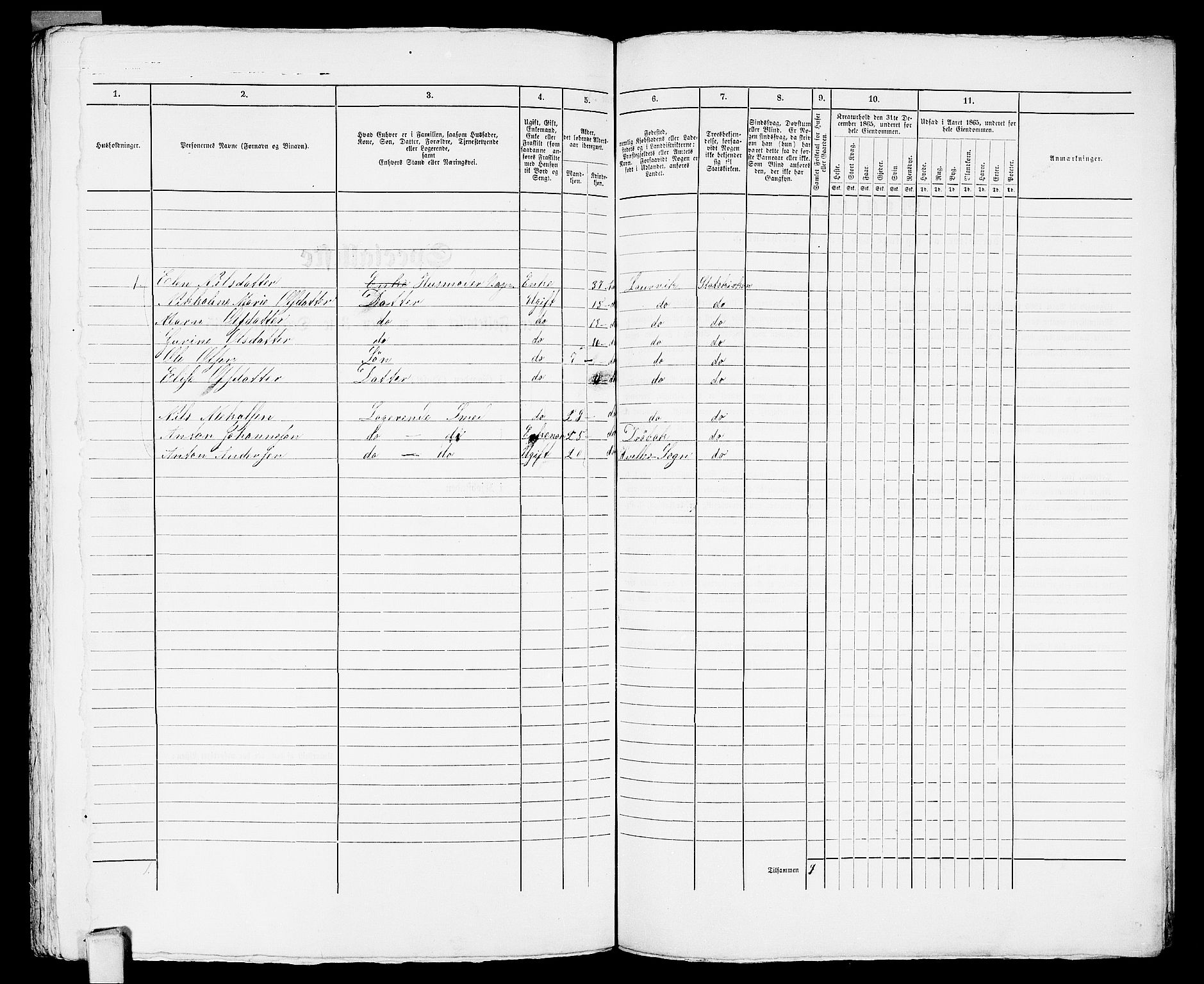 RA, 1865 census for Larvik, 1865, p. 1145