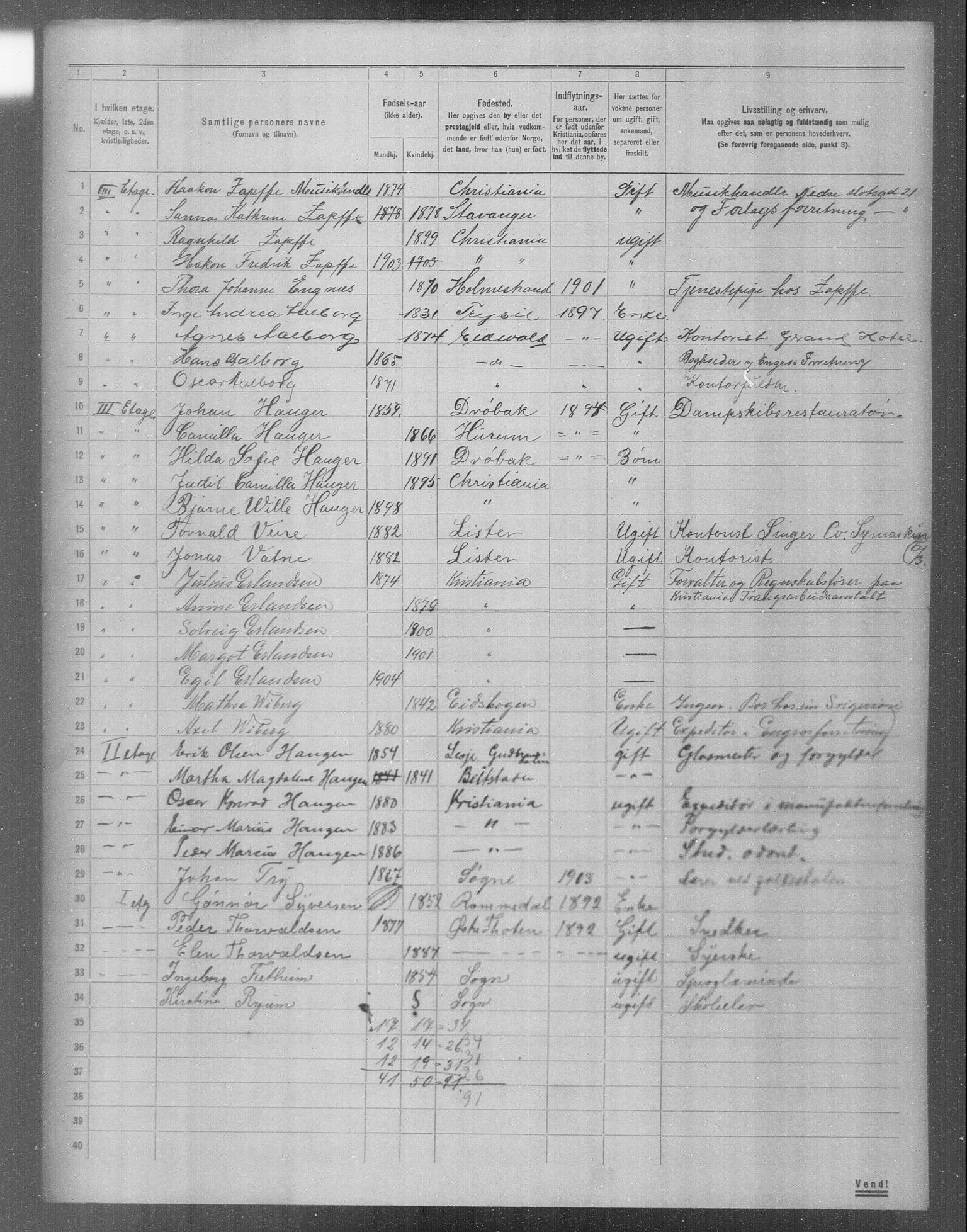 OBA, Municipal Census 1904 for Kristiania, 1904, p. 6836