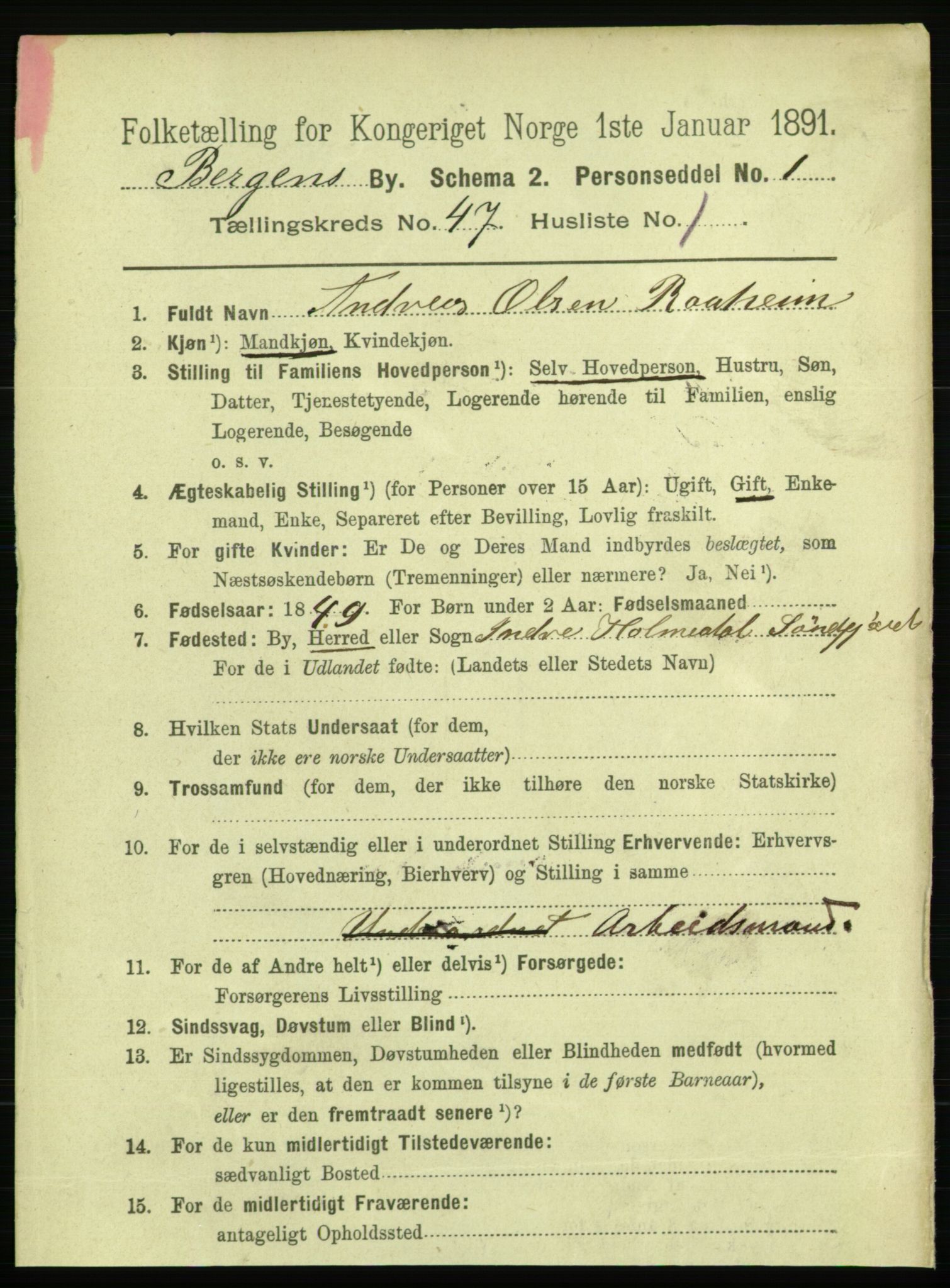 RA, 1891 Census for 1301 Bergen, 1891, p. 55452