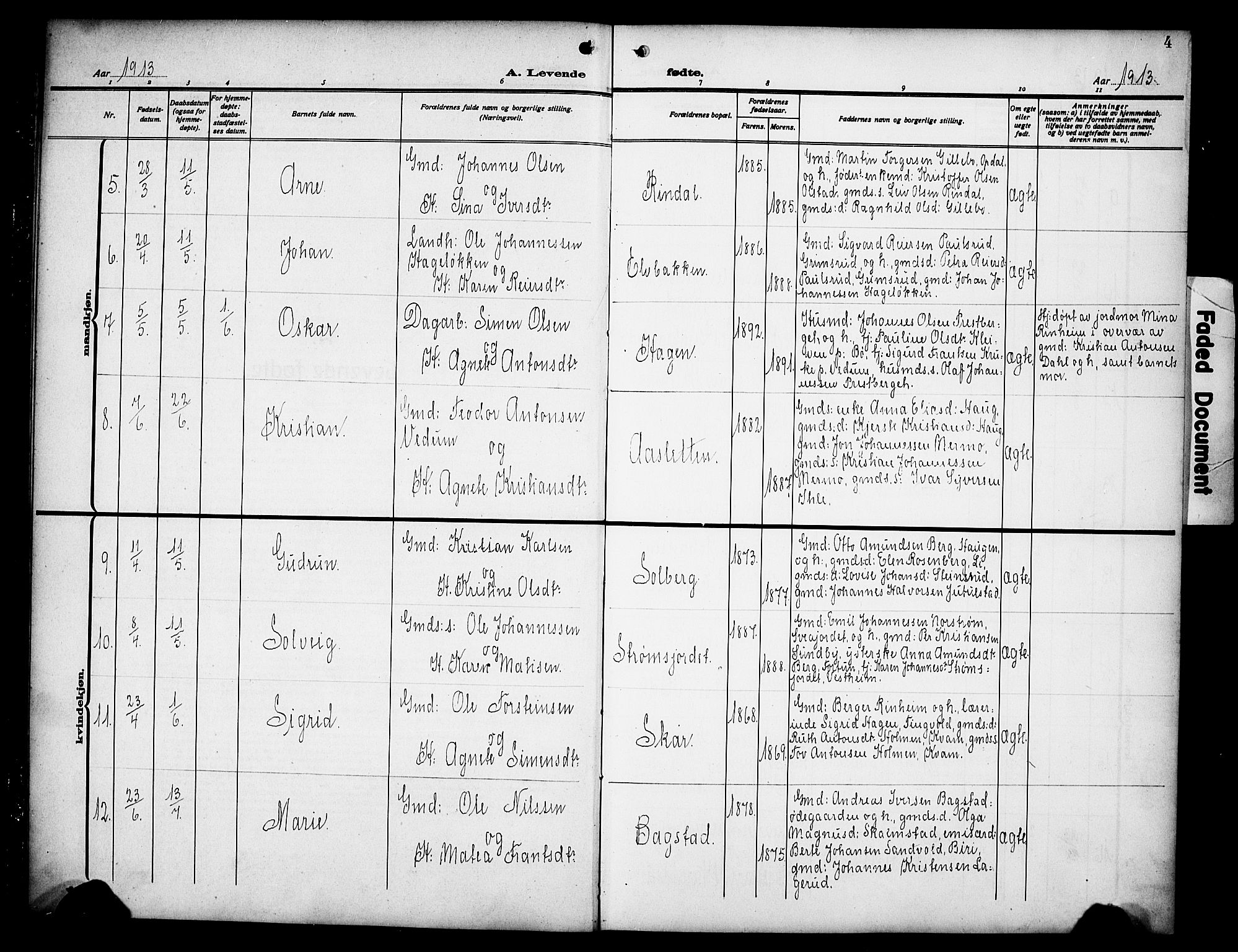 Øyer prestekontor, SAH/PREST-084/H/Ha/Hab/L0007: Parish register (copy) no. 7, 1913-1928, p. 4