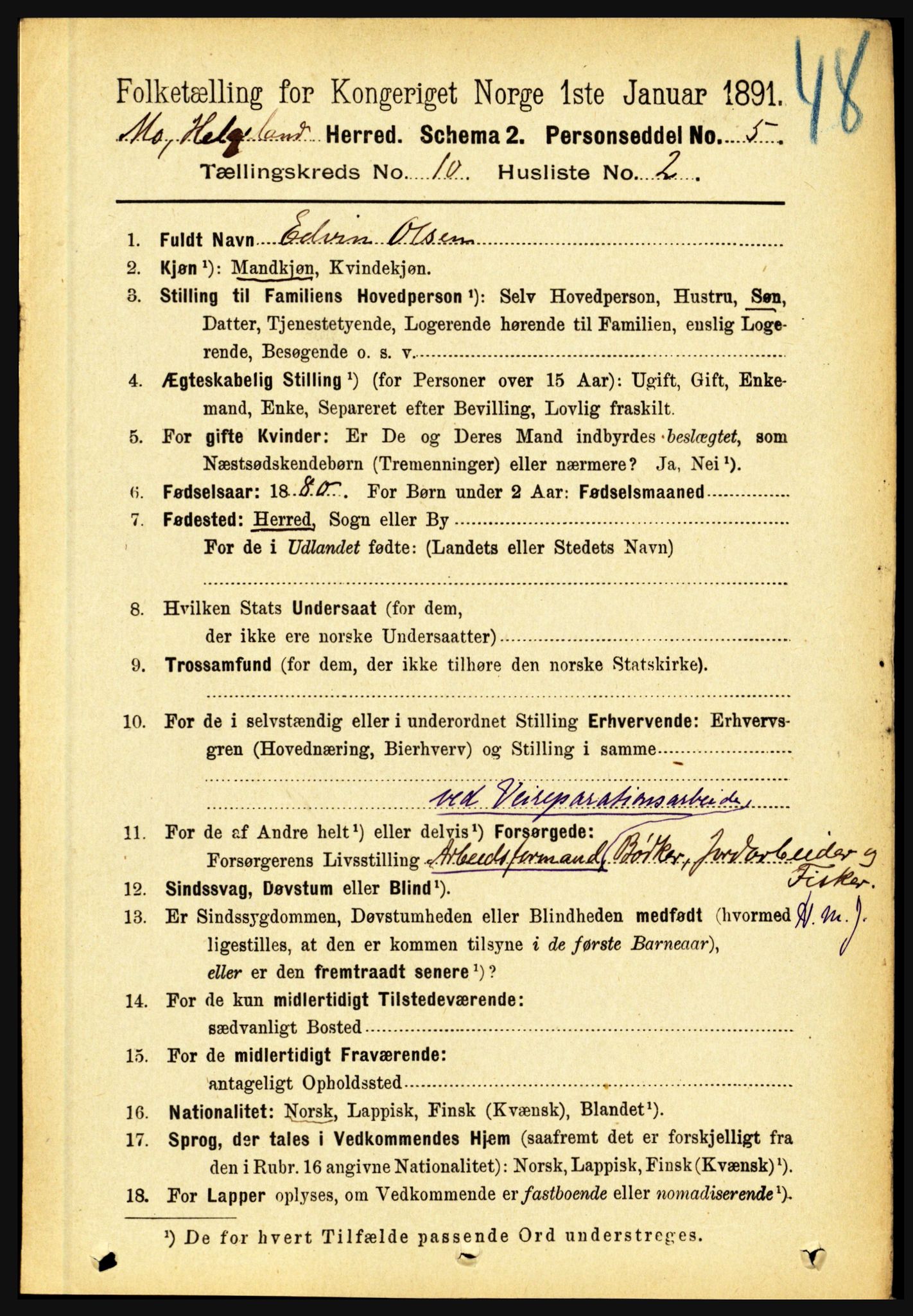 RA, 1891 census for 1833 Mo, 1891, p. 3949