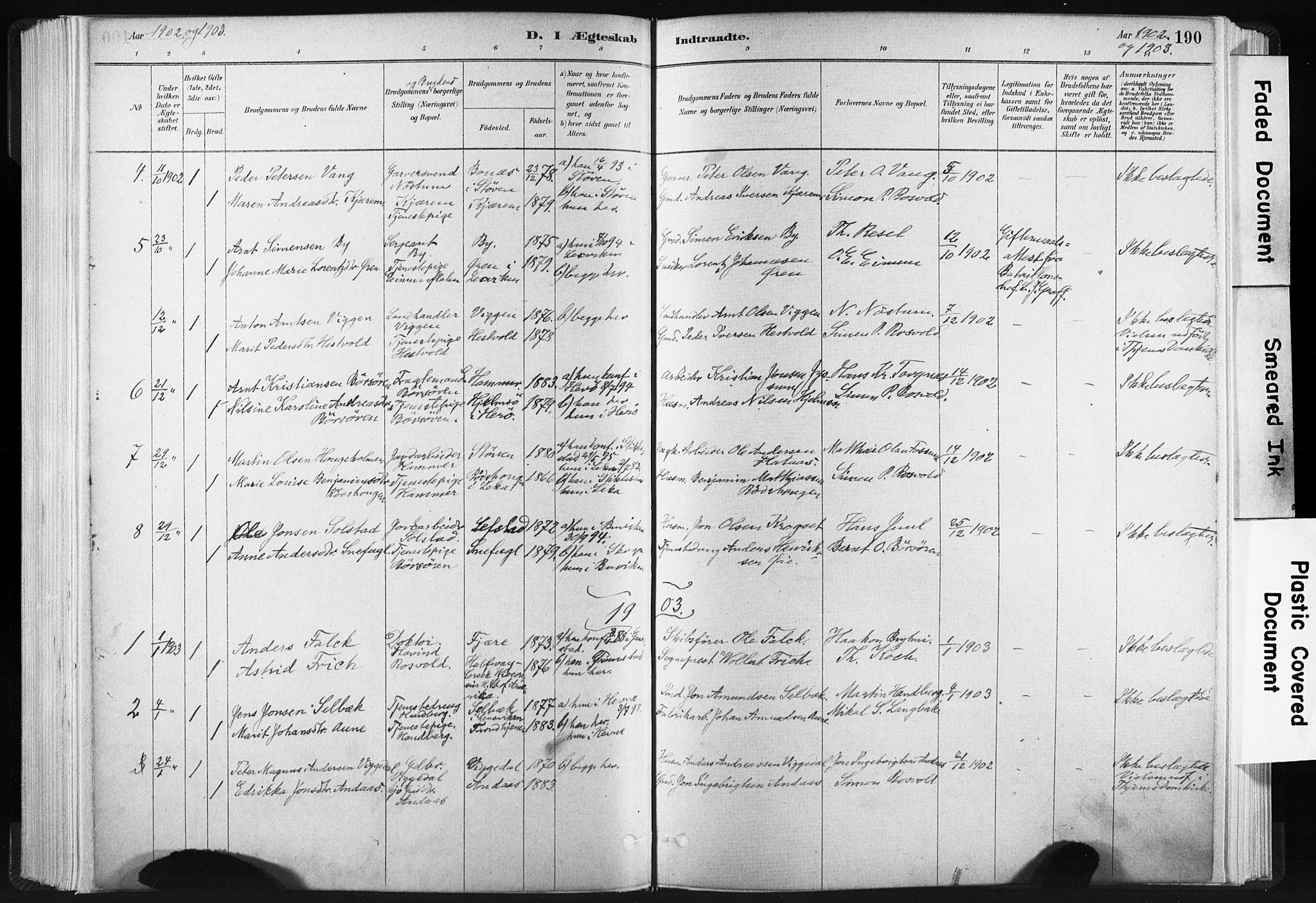 Ministerialprotokoller, klokkerbøker og fødselsregistre - Sør-Trøndelag, SAT/A-1456/665/L0773: Parish register (official) no. 665A08, 1879-1905, p. 190