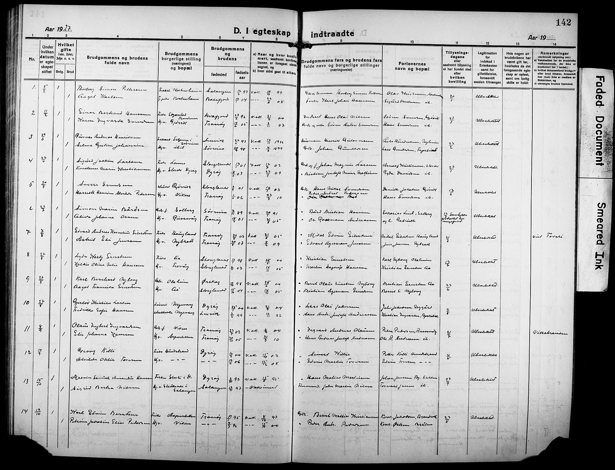 Tranøy sokneprestkontor, SATØ/S-1313/I/Ia/Iab/L0006klokker: Parish register (copy) no. 6, 1919-1932, p. 142