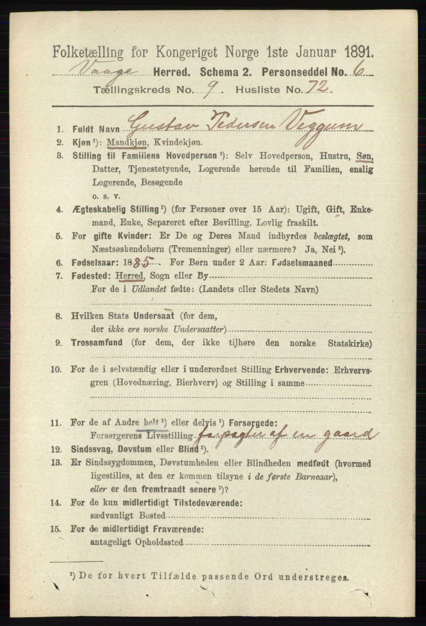 RA, 1891 census for 0515 Vågå, 1891, p. 5971