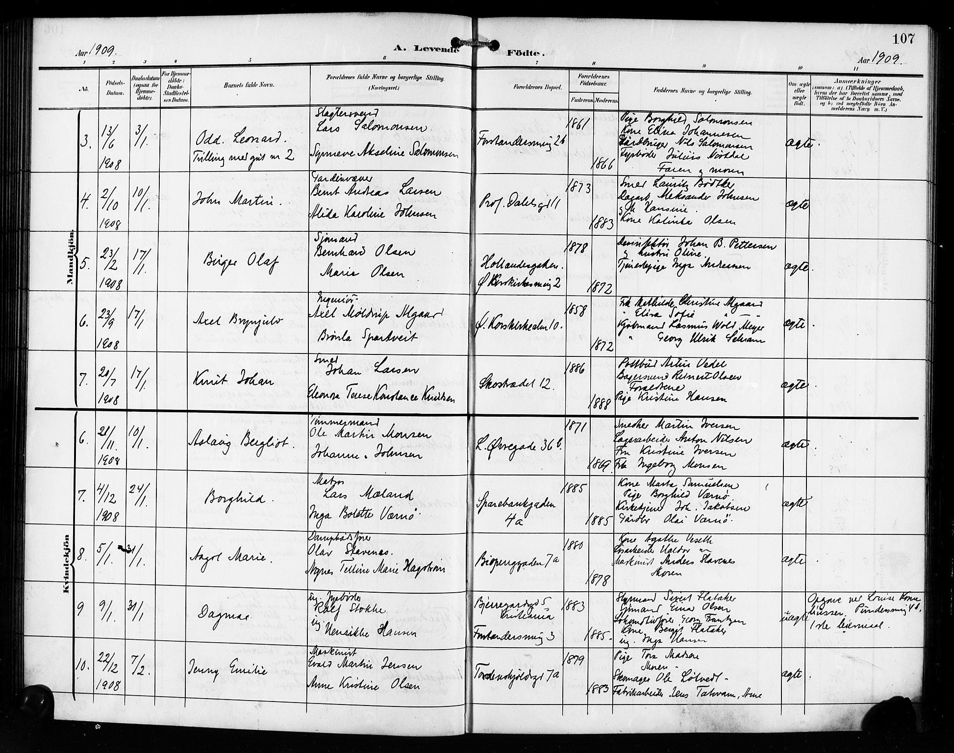 Korskirken sokneprestembete, AV/SAB-A-76101/H/Hab: Parish register (copy) no. B 11, 1905-1916, p. 107