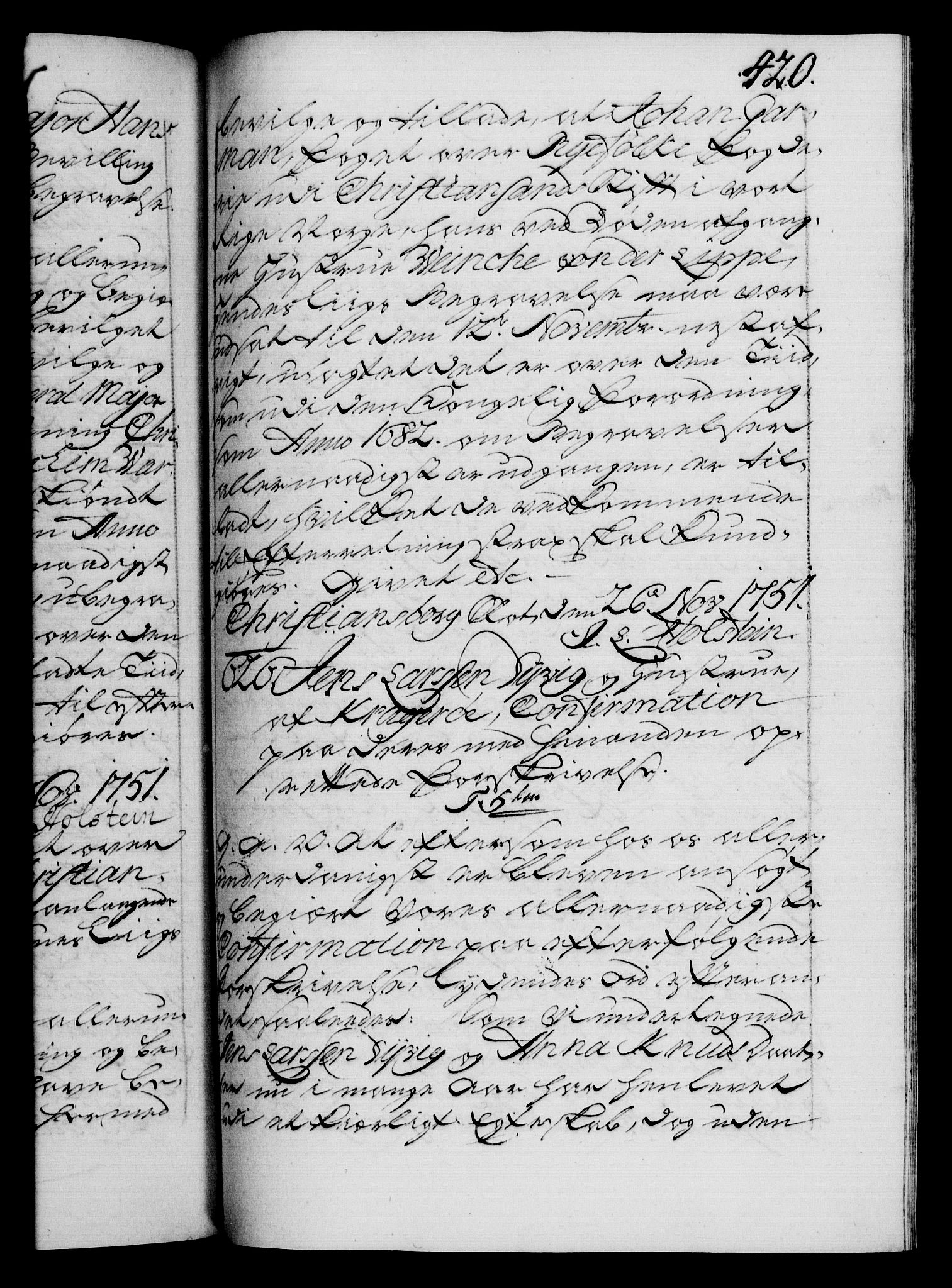 Danske Kanselli 1572-1799, AV/RA-EA-3023/F/Fc/Fca/Fcaa/L0037: Norske registre, 1751-1752, p. 420a