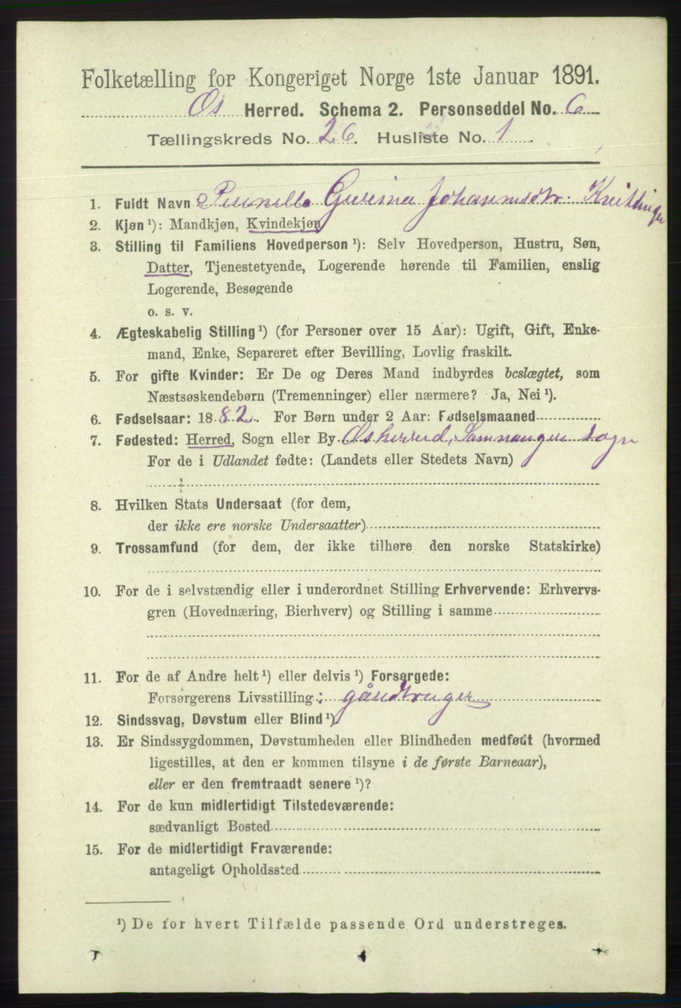 RA, 1891 census for 1243 Os, 1891, p. 5483