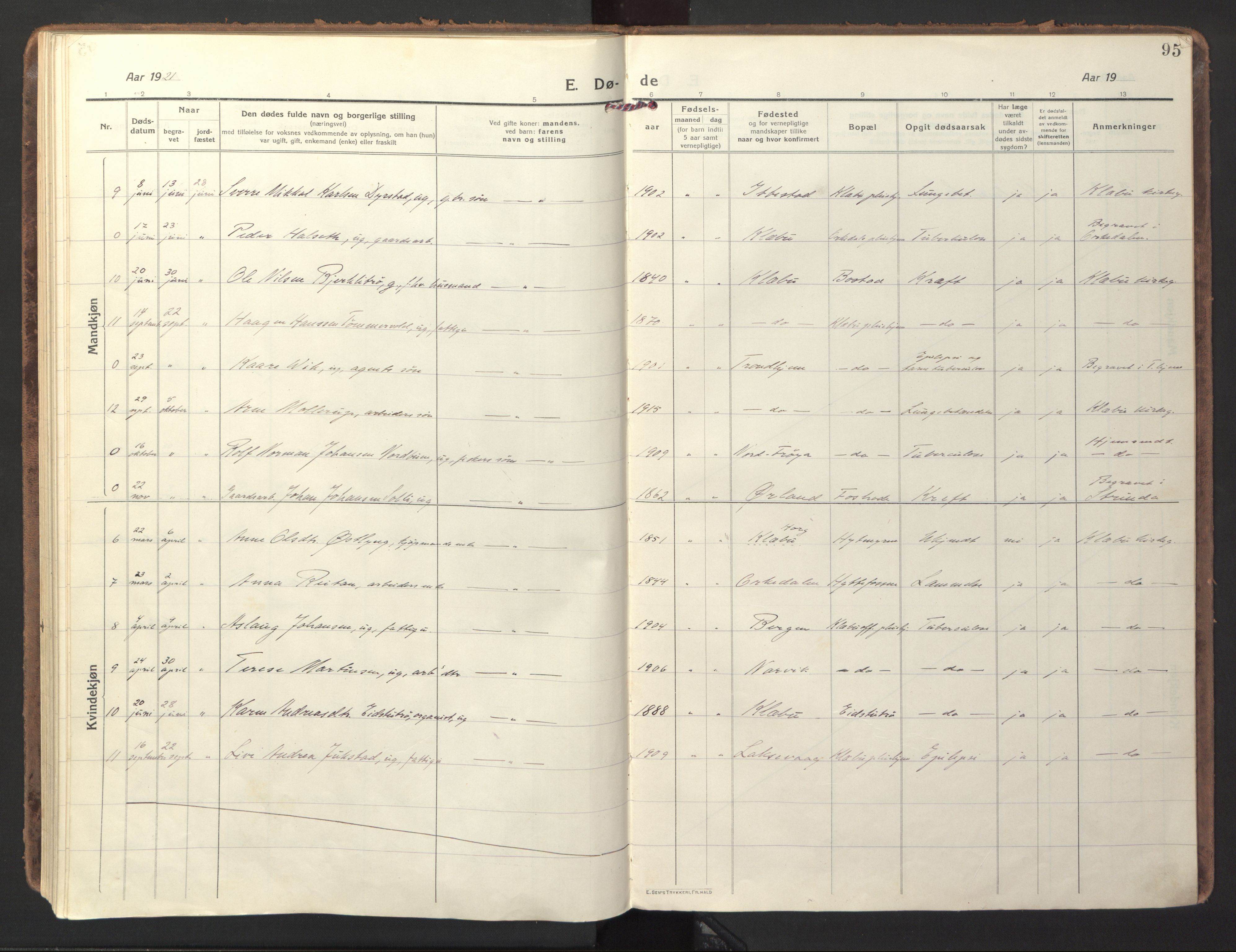 Ministerialprotokoller, klokkerbøker og fødselsregistre - Sør-Trøndelag, SAT/A-1456/618/L0449: Parish register (official) no. 618A12, 1917-1924, p. 95