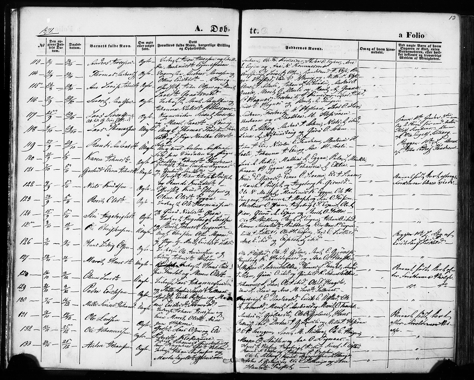 Ministerialprotokoller, klokkerbøker og fødselsregistre - Sør-Trøndelag, SAT/A-1456/668/L0807: Parish register (official) no. 668A07, 1870-1880, p. 13