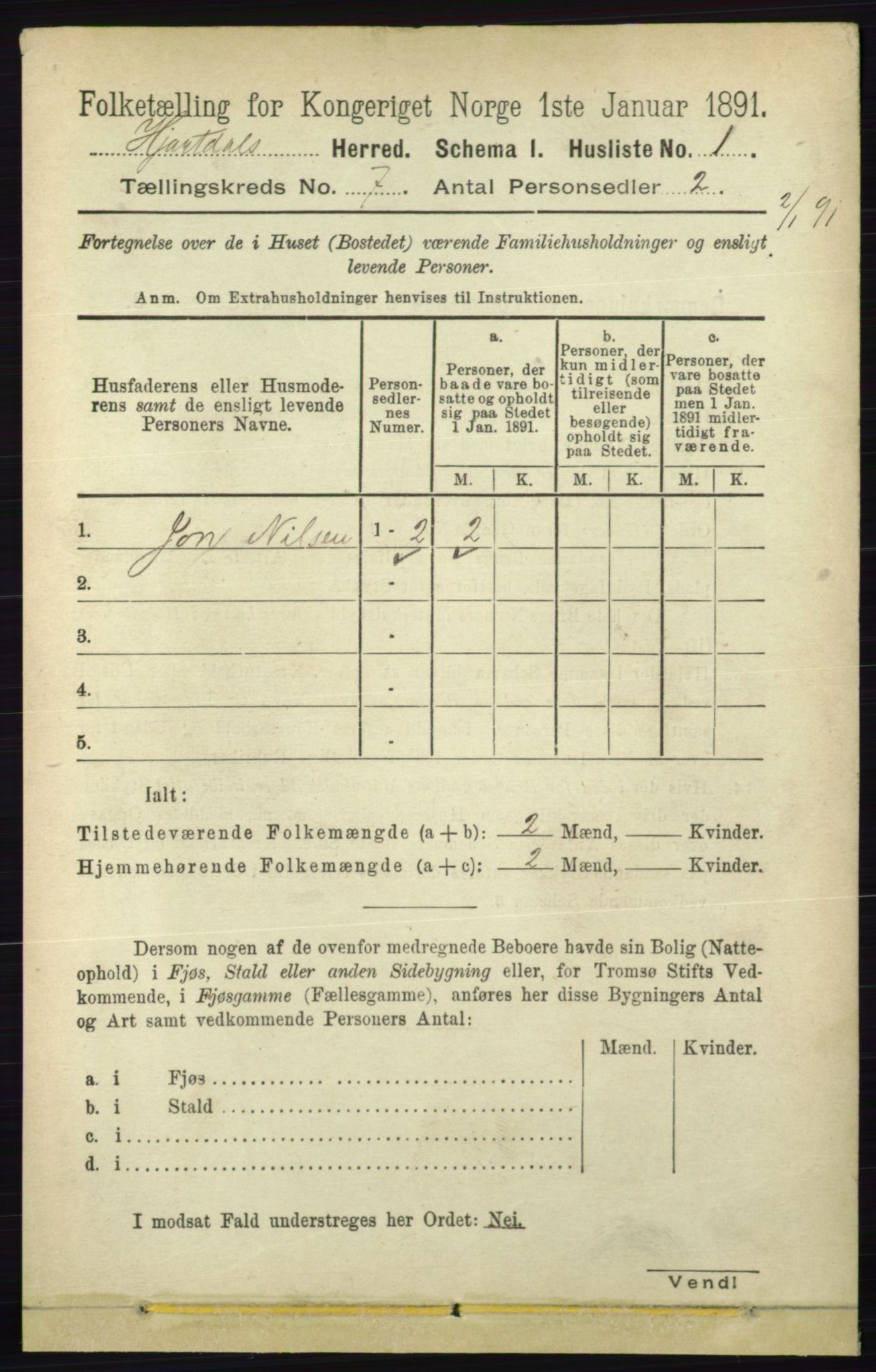 RA, 1891 census for 0827 Hjartdal, 1891, p. 2496