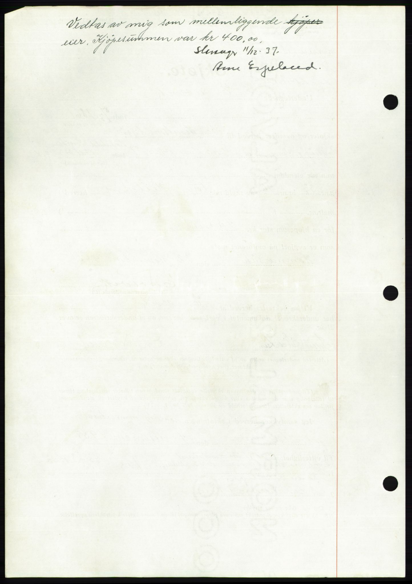 Jæren sorenskriveri, SAST/A-100310/03/G/Gba/L0069: Mortgage book, 1937-1937, Diary no: : 3993/1937