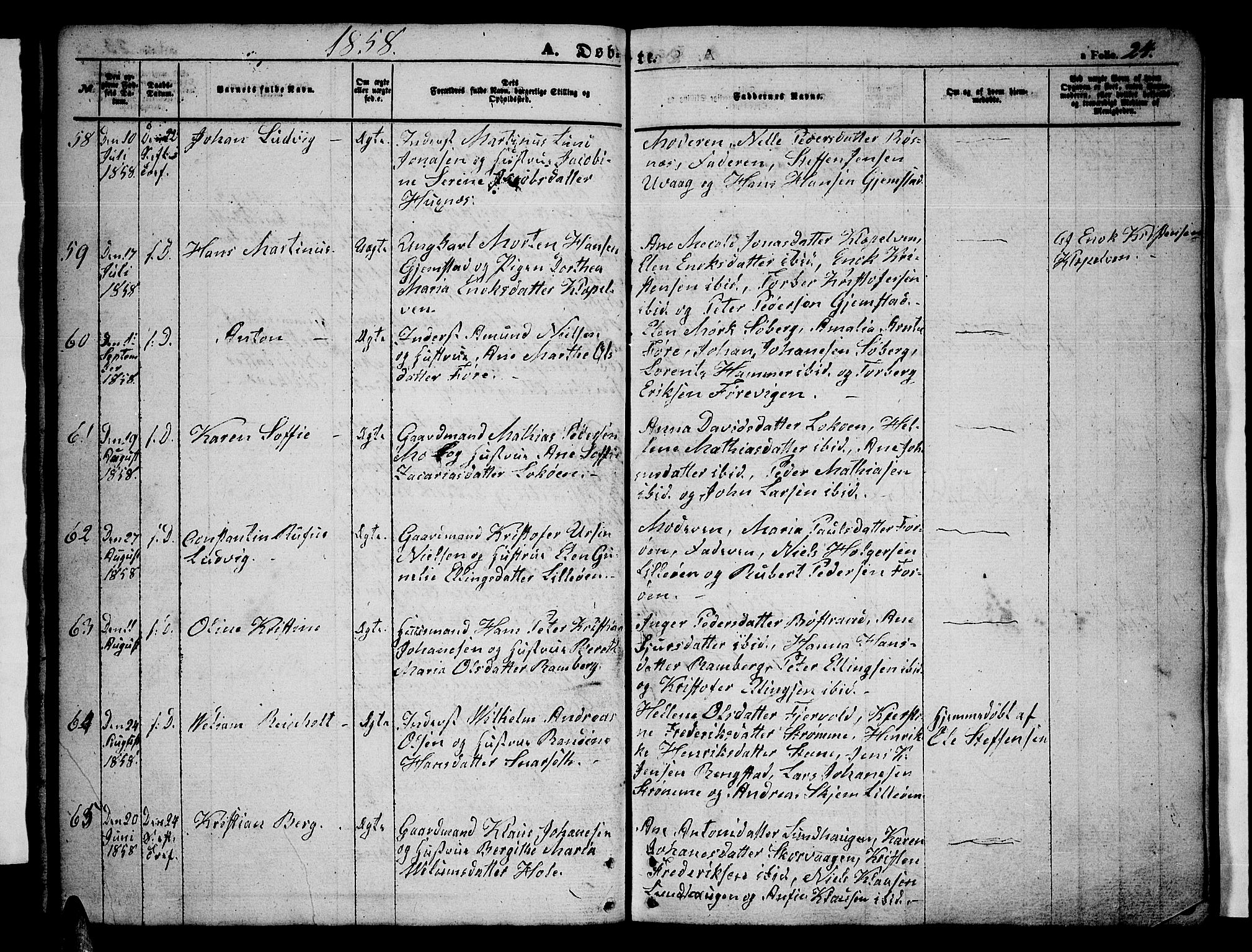 Ministerialprotokoller, klokkerbøker og fødselsregistre - Nordland, SAT/A-1459/891/L1313: Parish register (copy) no. 891C02, 1856-1870, p. 24