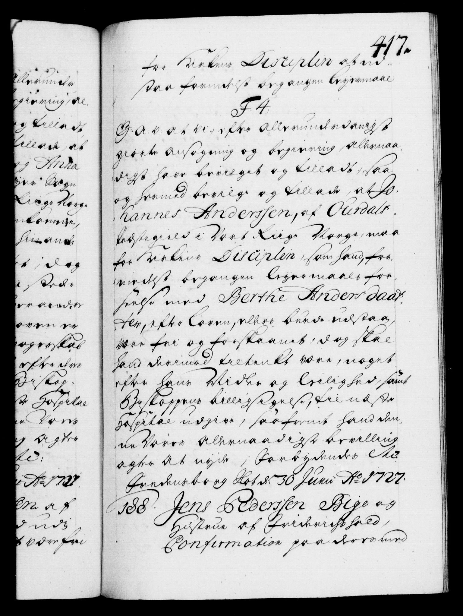 Danske Kanselli 1572-1799, AV/RA-EA-3023/F/Fc/Fca/Fcaa/L0025: Norske registre, 1726-1728, p. 417a