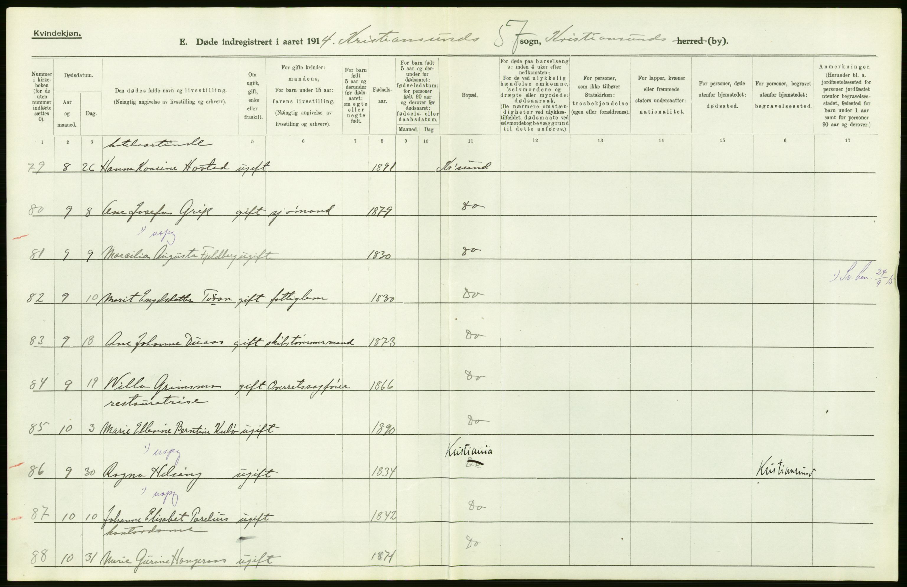 Statistisk sentralbyrå, Sosiodemografiske emner, Befolkning, AV/RA-S-2228/D/Df/Dfb/Dfbd/L0037: Romsdals amt: Døde. Bygder og byer., 1914, p. 20