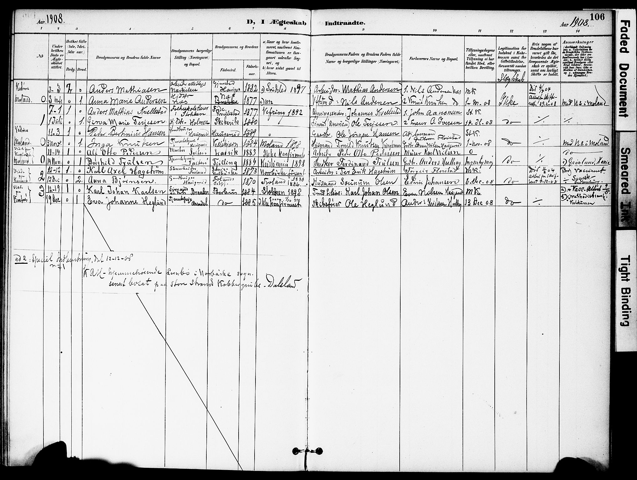 Austre Moland sokneprestkontor, SAK/1111-0001/F/Fa/Fab/L0002: Parish register (official) no. A 2, 1894-1919, p. 106