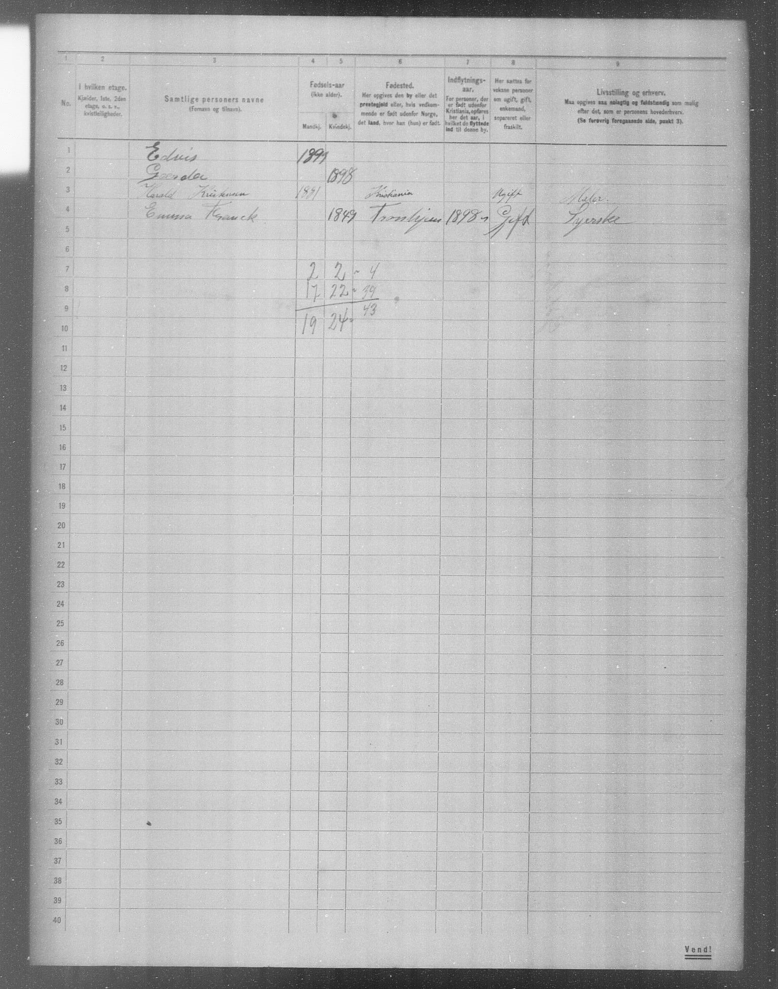 OBA, Municipal Census 1904 for Kristiania, 1904, p. 6593