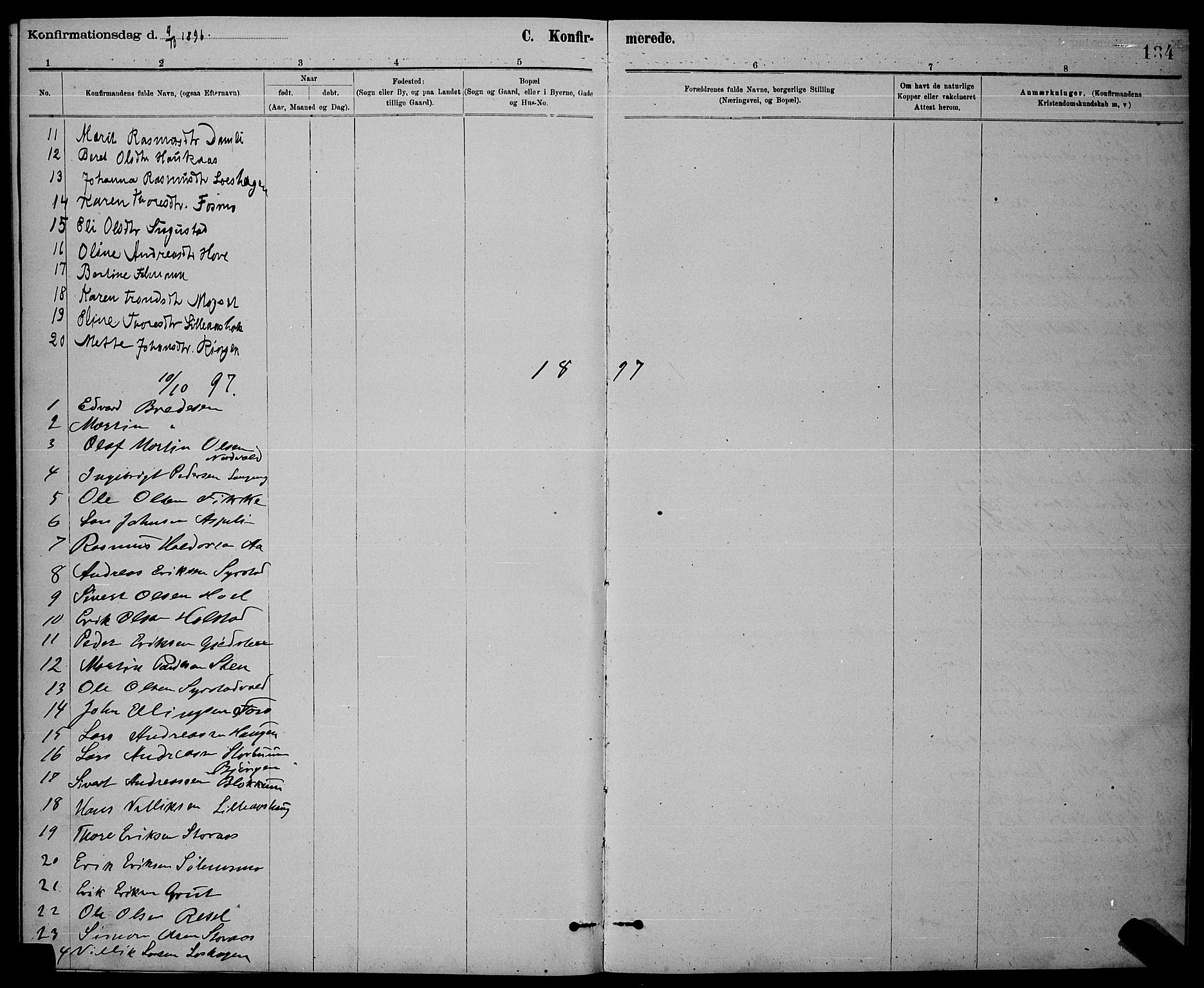 Ministerialprotokoller, klokkerbøker og fødselsregistre - Sør-Trøndelag, SAT/A-1456/672/L0863: Parish register (copy) no. 672C02, 1888-1901, p. 134