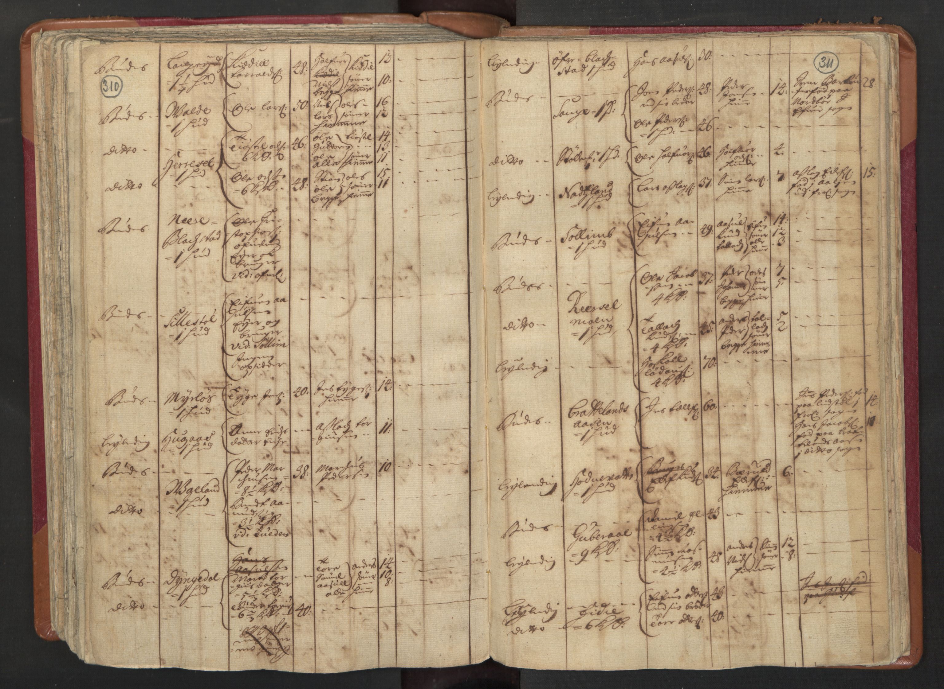 RA, Census (manntall) 1701, no. 3: Nedenes fogderi, 1701, p. 310-311