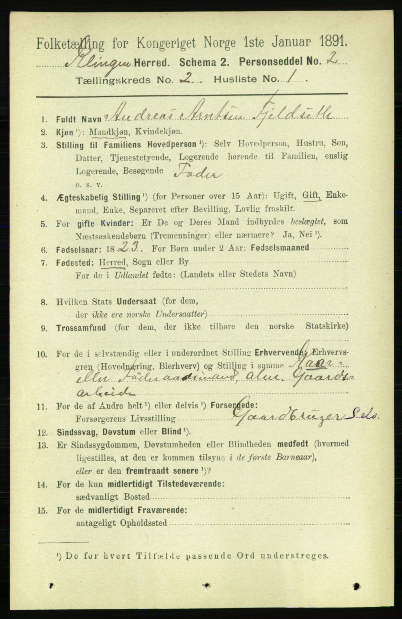 RA, 1891 census for 1746 Klinga, 1891, p. 497