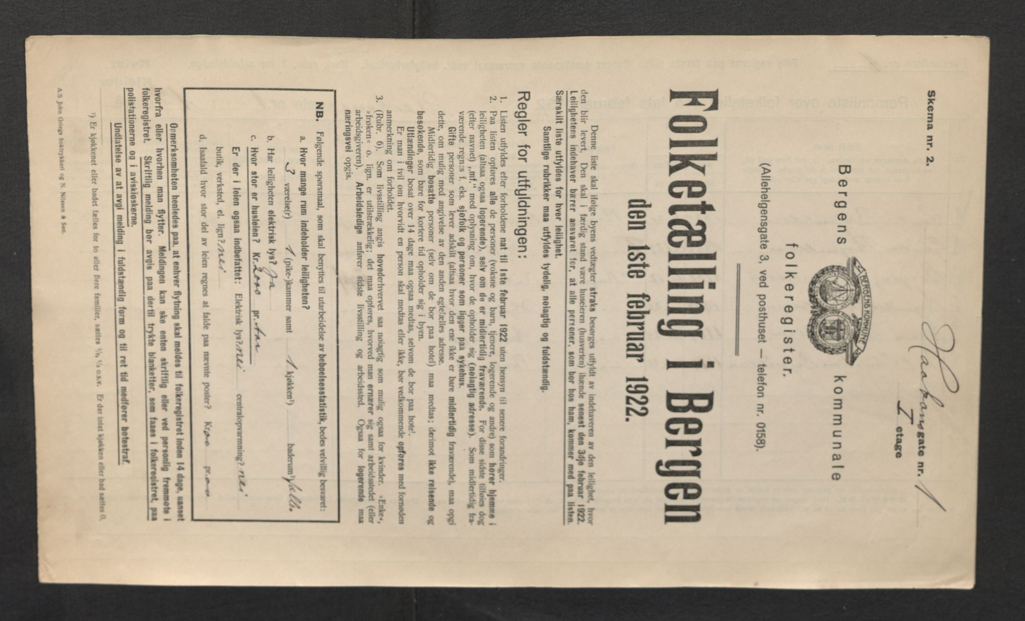 SAB, Municipal Census 1922 for Bergen, 1922, p. 11662