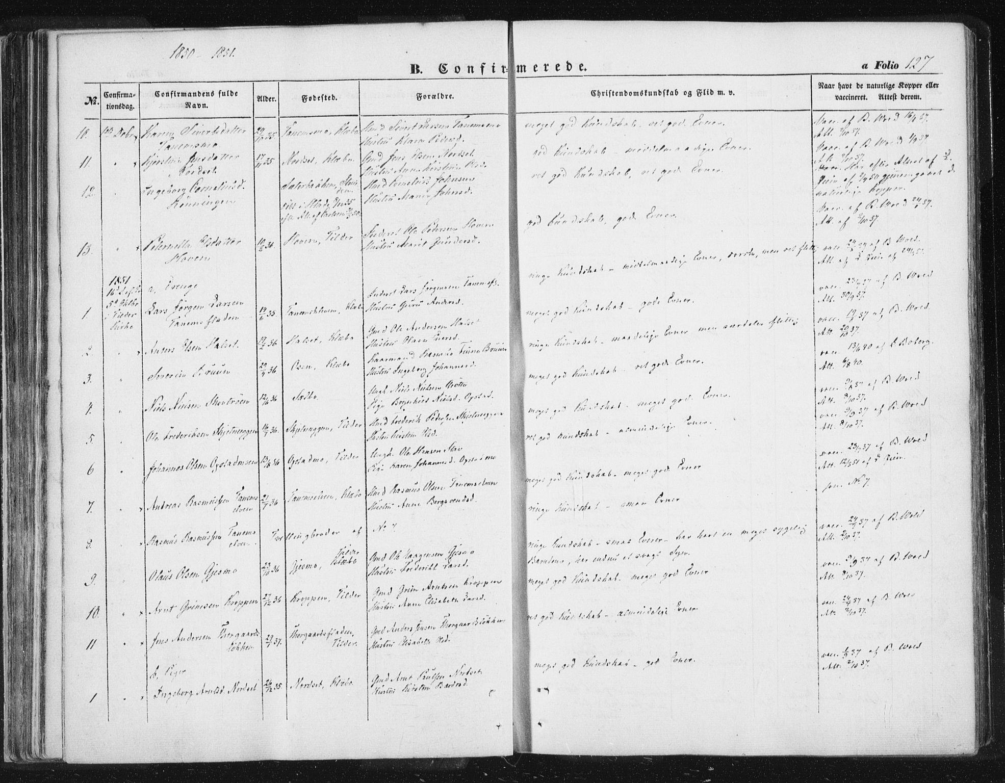 Ministerialprotokoller, klokkerbøker og fødselsregistre - Sør-Trøndelag, SAT/A-1456/618/L0441: Parish register (official) no. 618A05, 1843-1862, p. 127