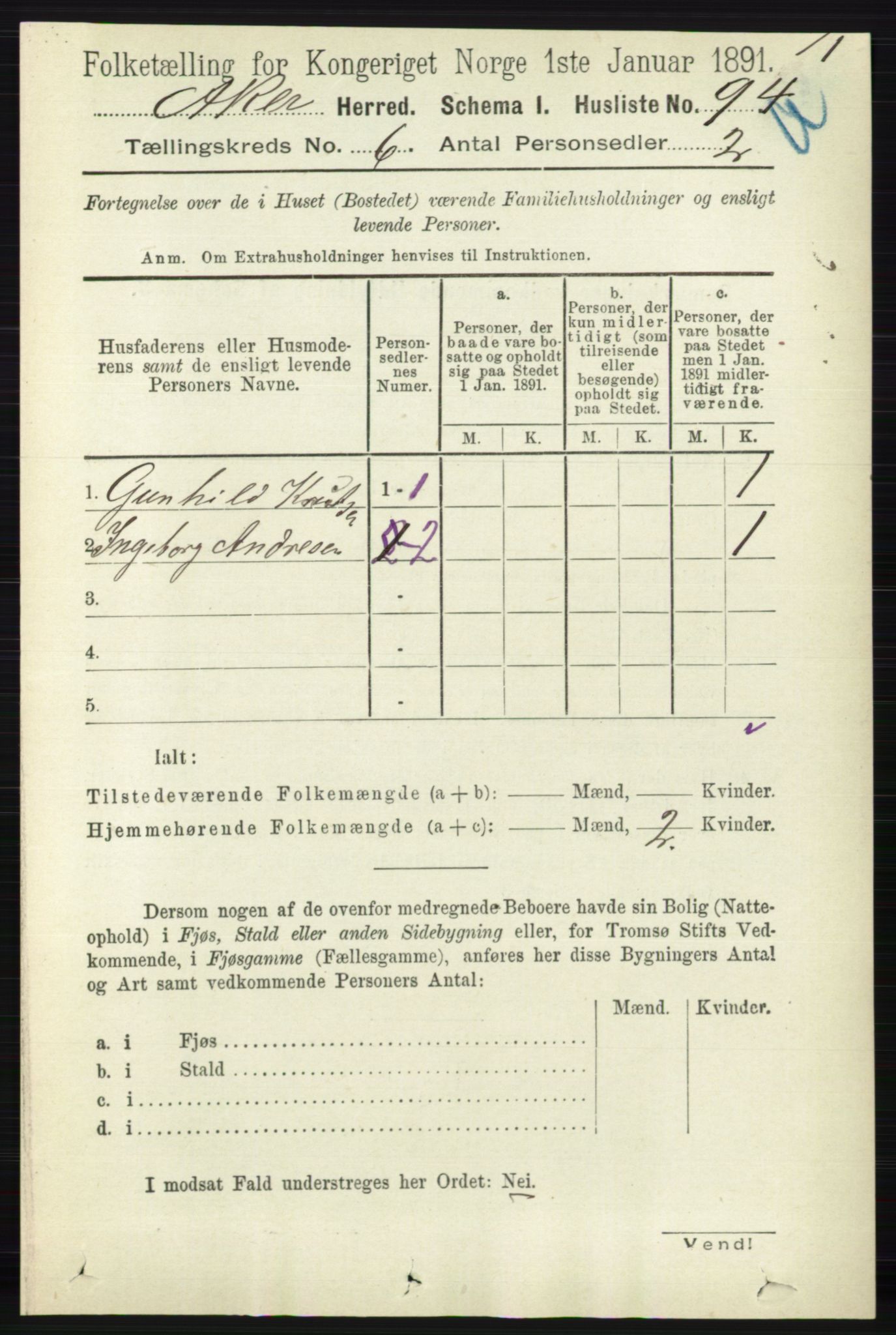 RA, 1891 census for 0218 Aker, 1891, p. 5502