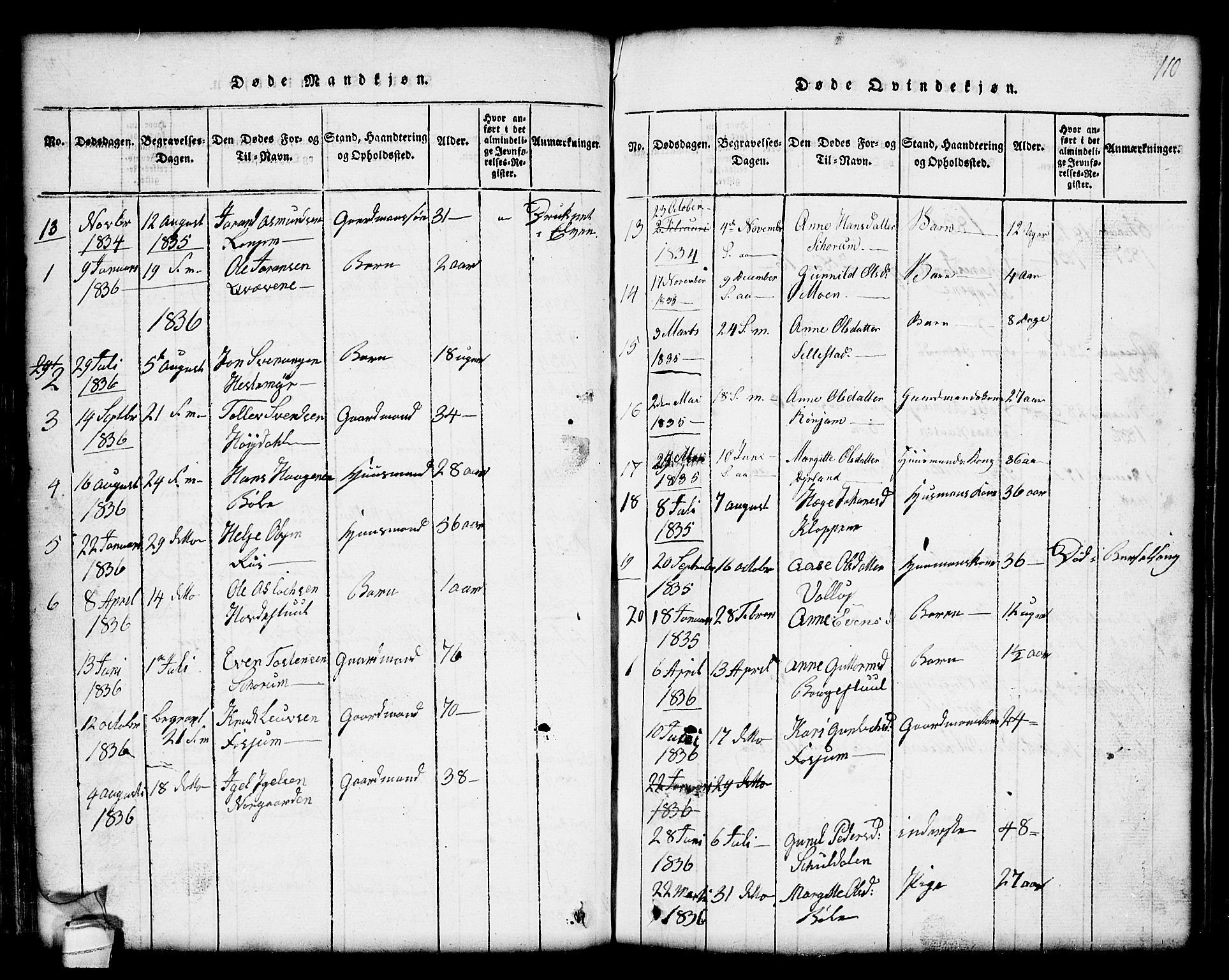 Seljord kirkebøker, SAKO/A-20/G/Gc/L0001: Parish register (copy) no. III 1, 1815-1849, p. 110