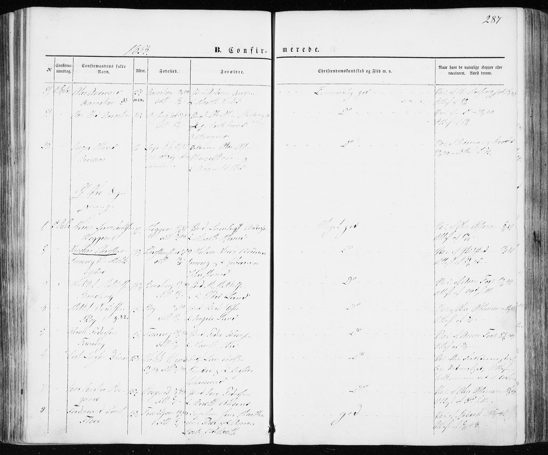 Ministerialprotokoller, klokkerbøker og fødselsregistre - Møre og Romsdal, AV/SAT-A-1454/586/L0984: Parish register (official) no. 586A10, 1844-1856, p. 287