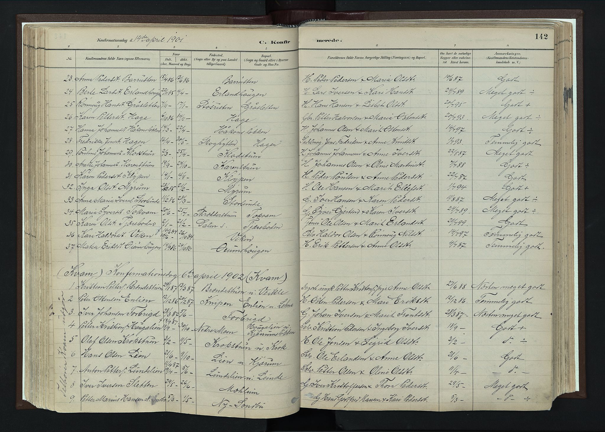Nord-Fron prestekontor, SAH/PREST-080/H/Ha/Haa/L0004: Parish register (official) no. 4, 1884-1914, p. 142