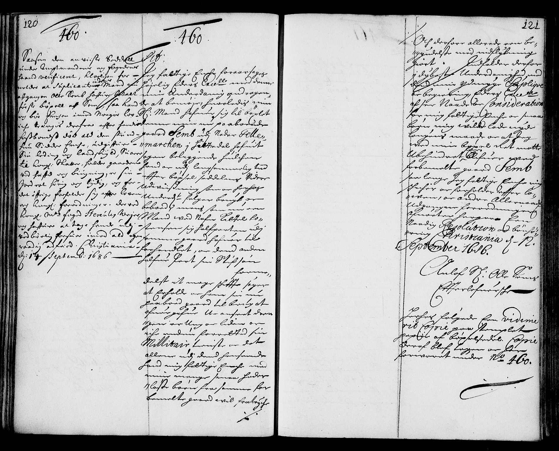 Stattholderembetet 1572-1771, AV/RA-EA-2870/Ae/L0003: Supplikasjons- og resolusjonsprotokoll, 1686-1687, p. 120-121