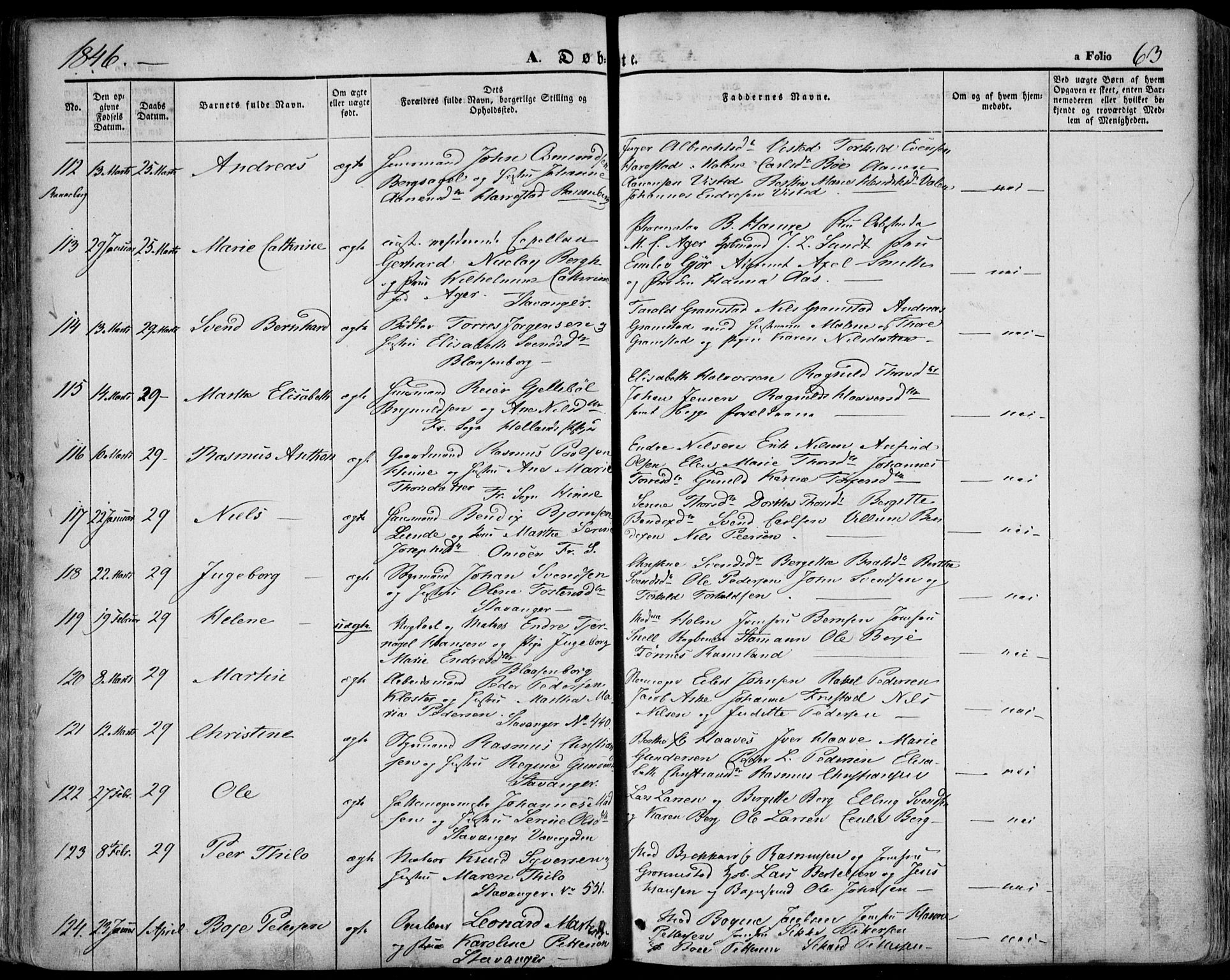 Domkirken sokneprestkontor, SAST/A-101812/001/30/30BA/L0016: Parish register (official) no. A 15, 1844-1854, p. 63