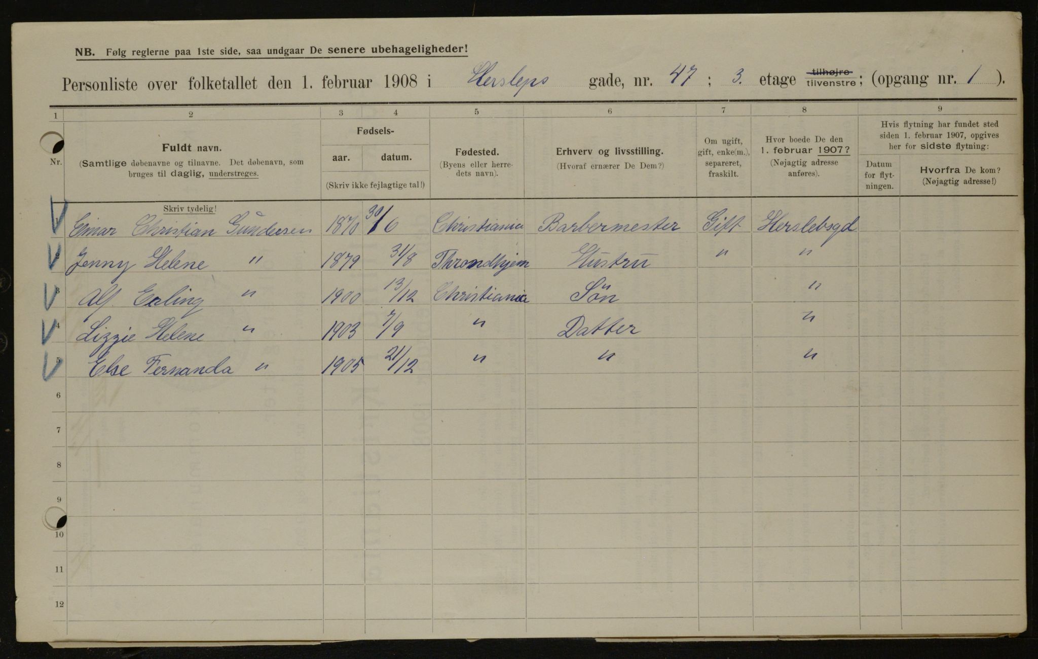 OBA, Municipal Census 1908 for Kristiania, 1908, p. 35838