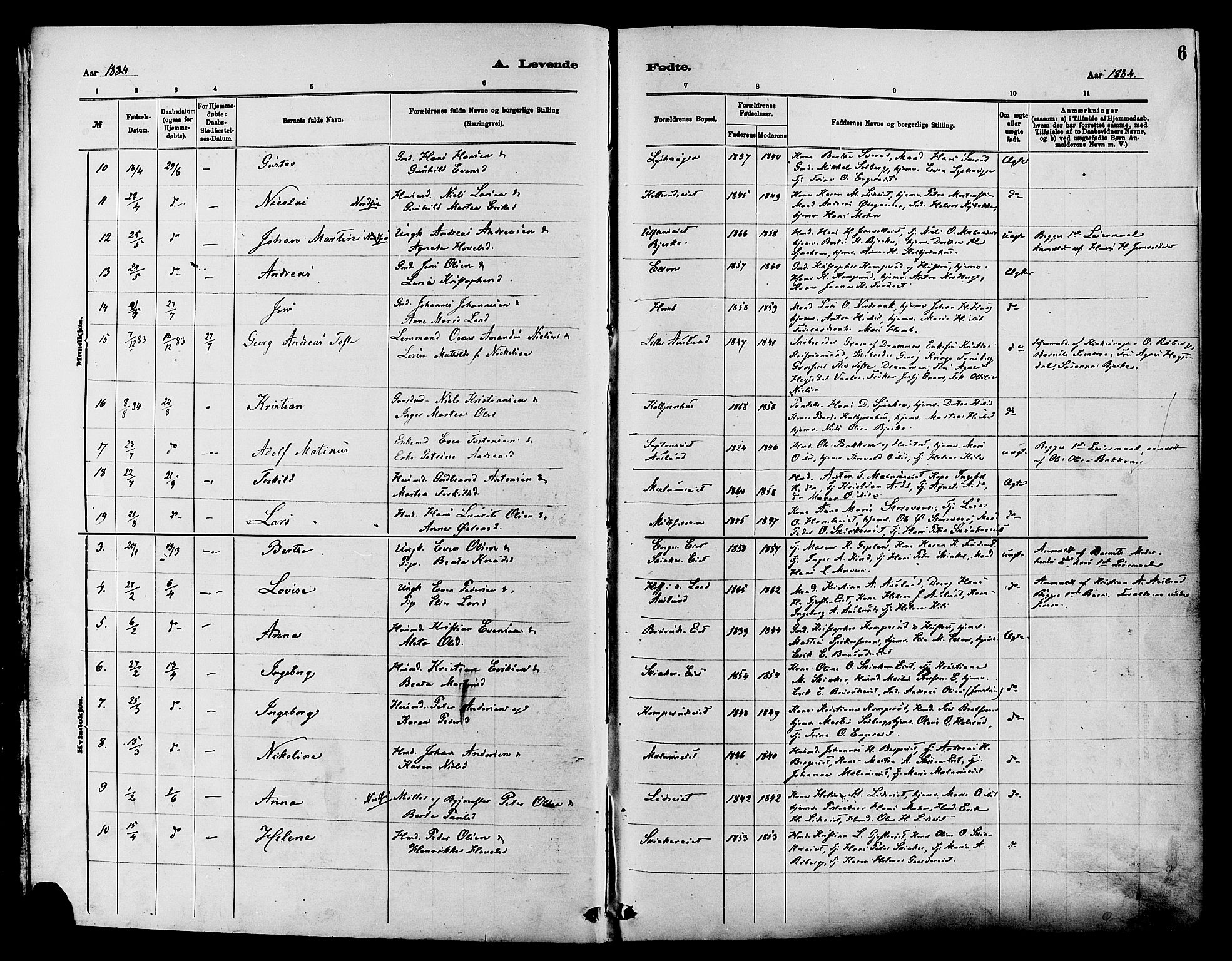 Nordre Land prestekontor, SAH/PREST-124/H/Ha/Haa/L0003: Parish register (official) no. 3, 1882-1896, p. 6
