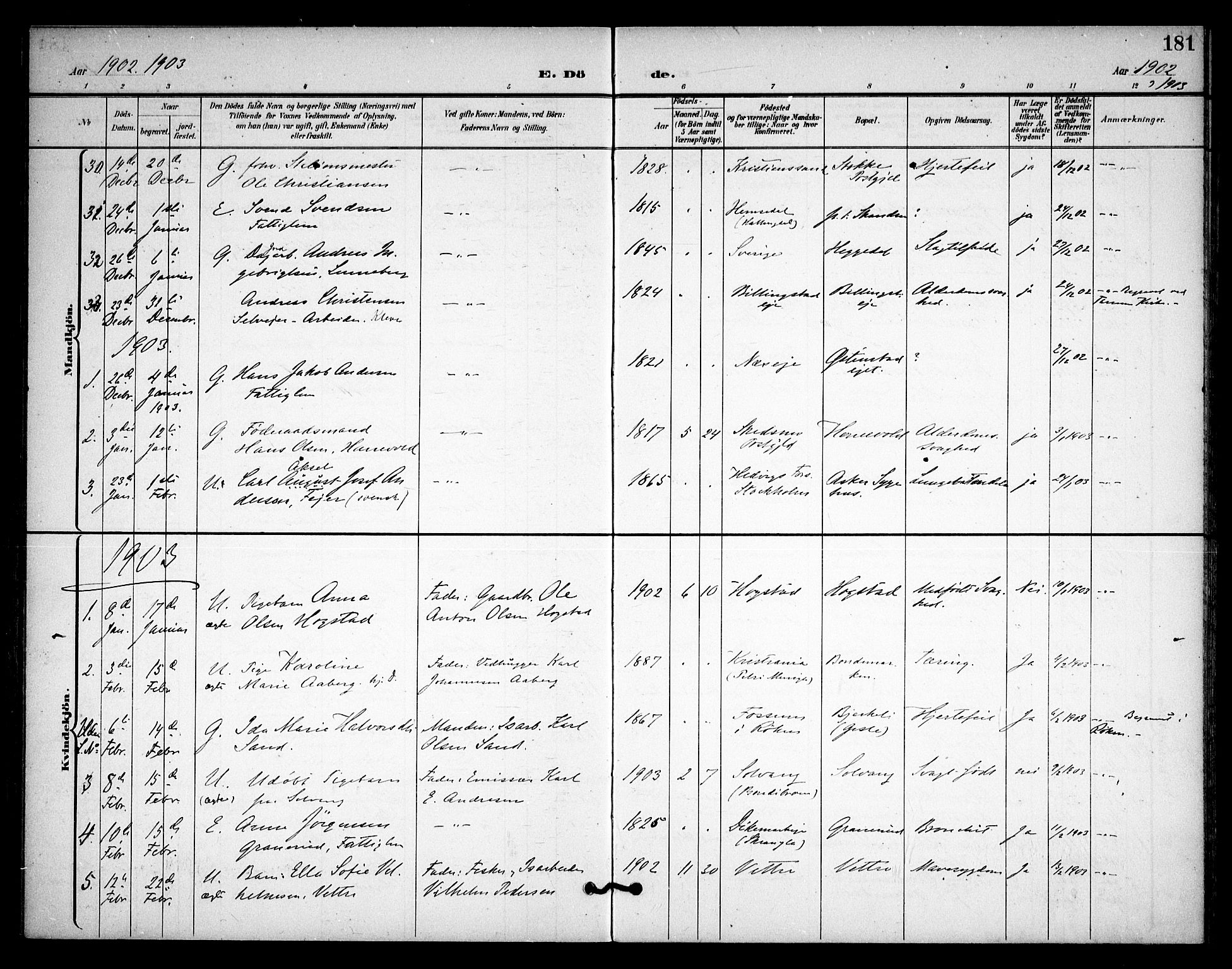 Asker prestekontor Kirkebøker, AV/SAO-A-10256a/F/Fa/L0015: Parish register (official) no. I 15, 1896-1915, p. 181