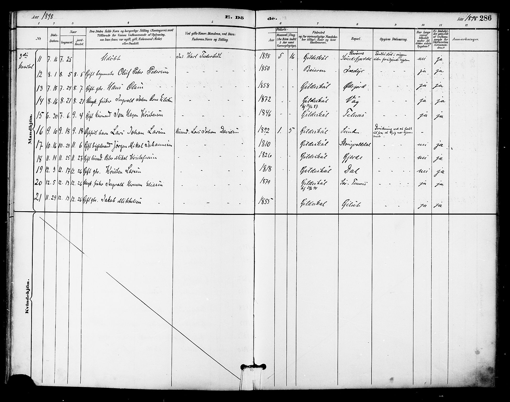 Ministerialprotokoller, klokkerbøker og fødselsregistre - Nordland, AV/SAT-A-1459/805/L0101: Parish register (official) no. 805A07, 1892-1899, p. 286