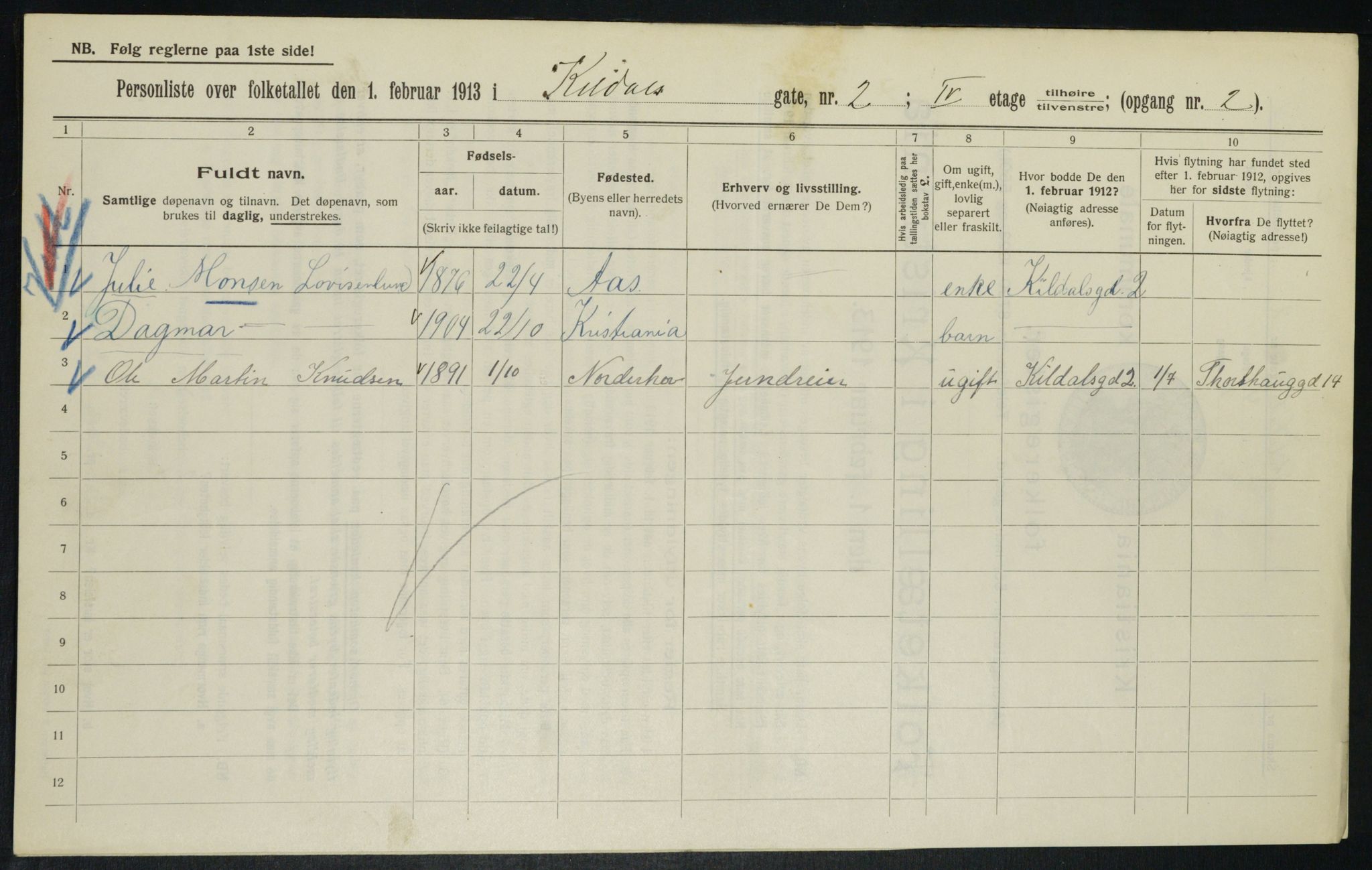 OBA, Municipal Census 1913 for Kristiania, 1913, p. 49259