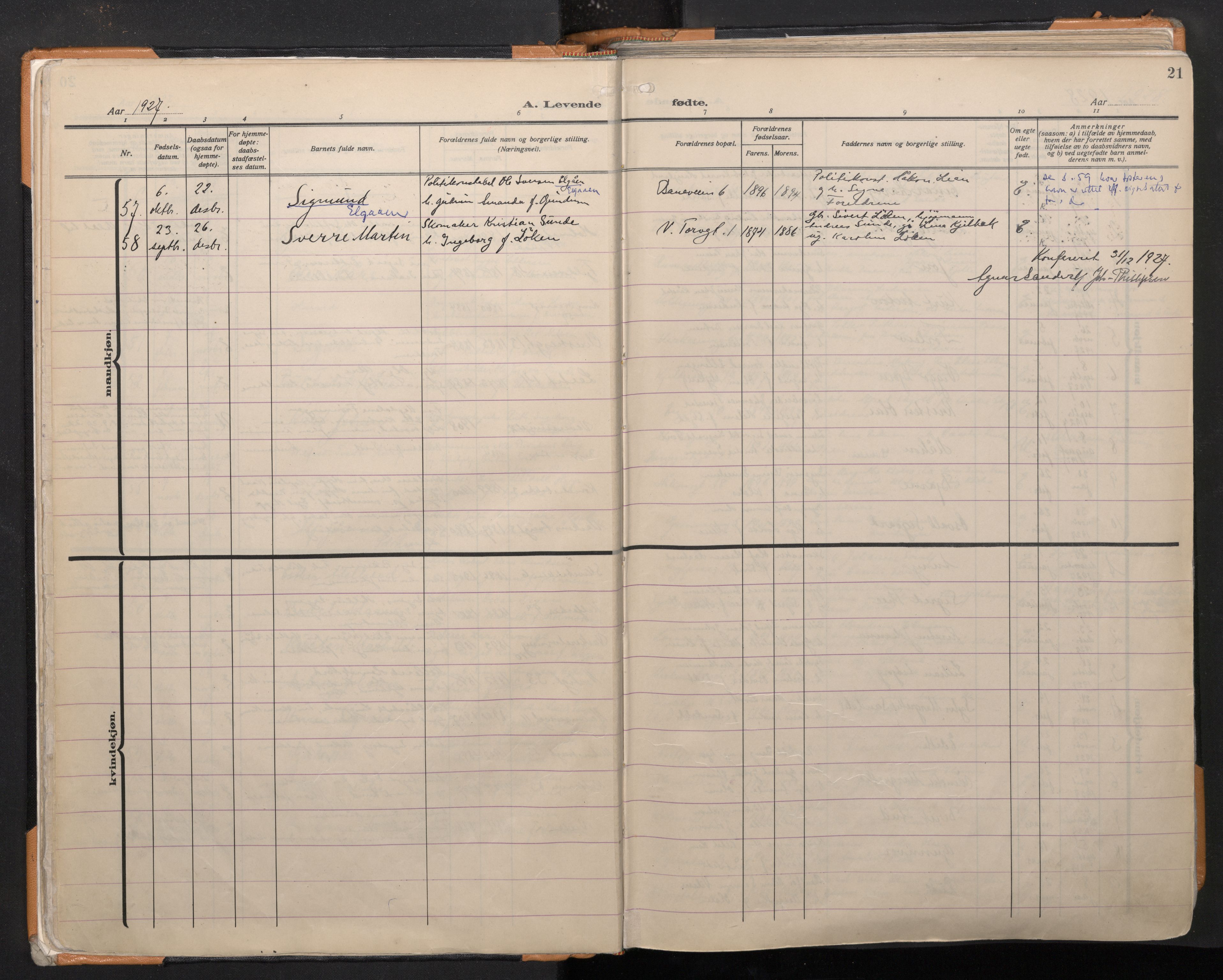 Domkirken sokneprestembete, SAB/A-74801/H/Haa: Parish register (official) no. B 9, 1925-1957, p. 20b-21a