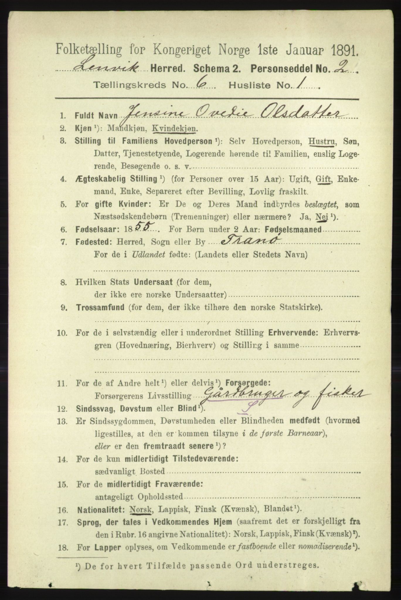 RA, 1891 census for 1931 Lenvik, 1891, p. 3239