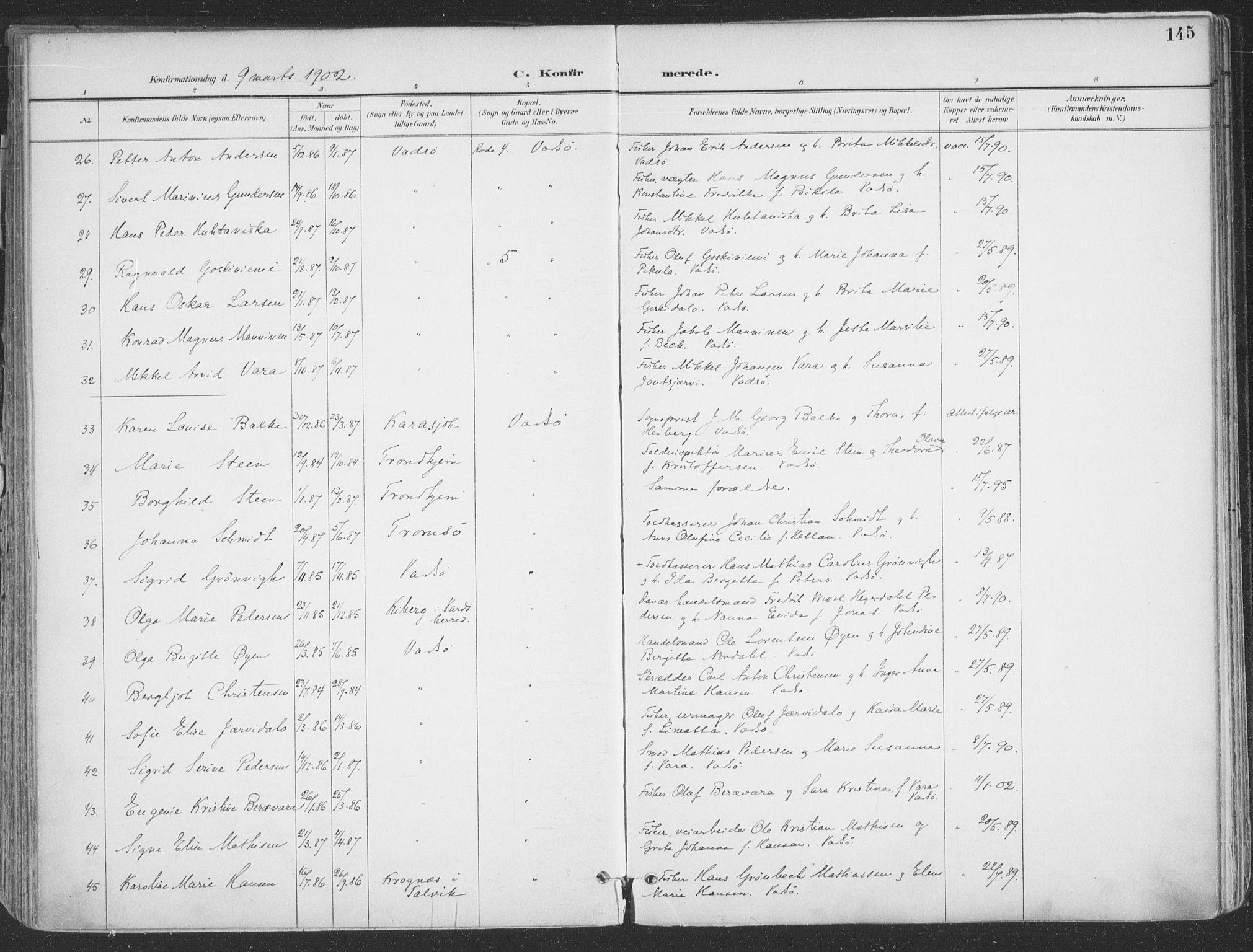 Vadsø sokneprestkontor, SATØ/S-1325/H/Ha/L0007kirke: Parish register (official) no. 7, 1896-1916, p. 145