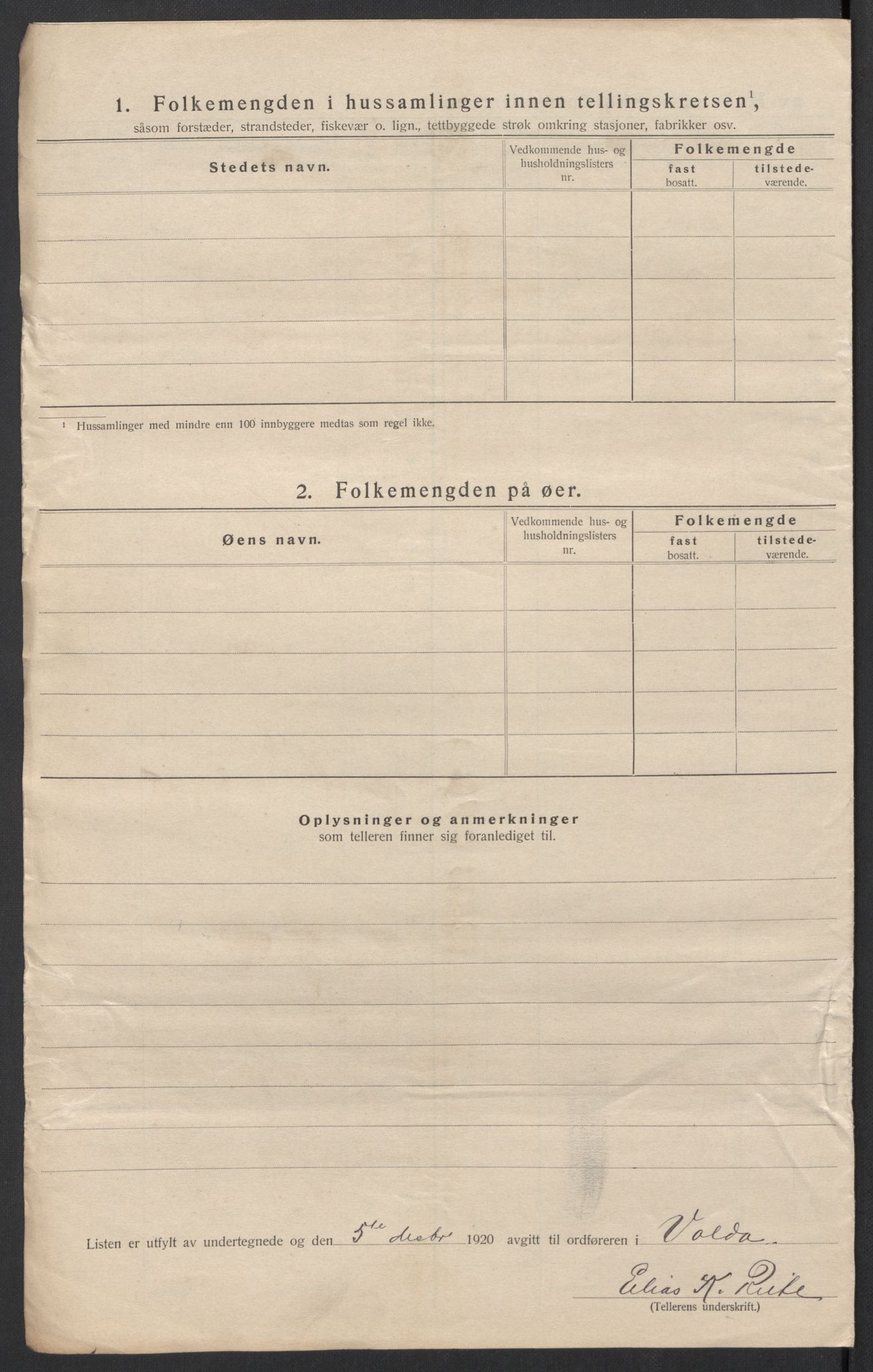 SAT, 1920 census for Volda, 1920, p. 86