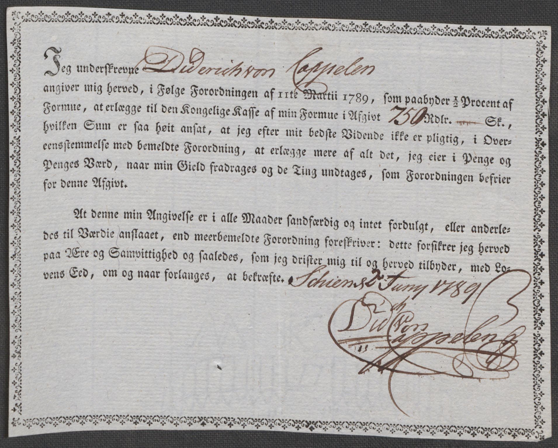 Rentekammeret inntil 1814, Reviderte regnskaper, Mindre regnskaper, AV/RA-EA-4068/Rf/Rfe/L0043: Skien, Solør og Odalen fogderi, 1789, p. 263