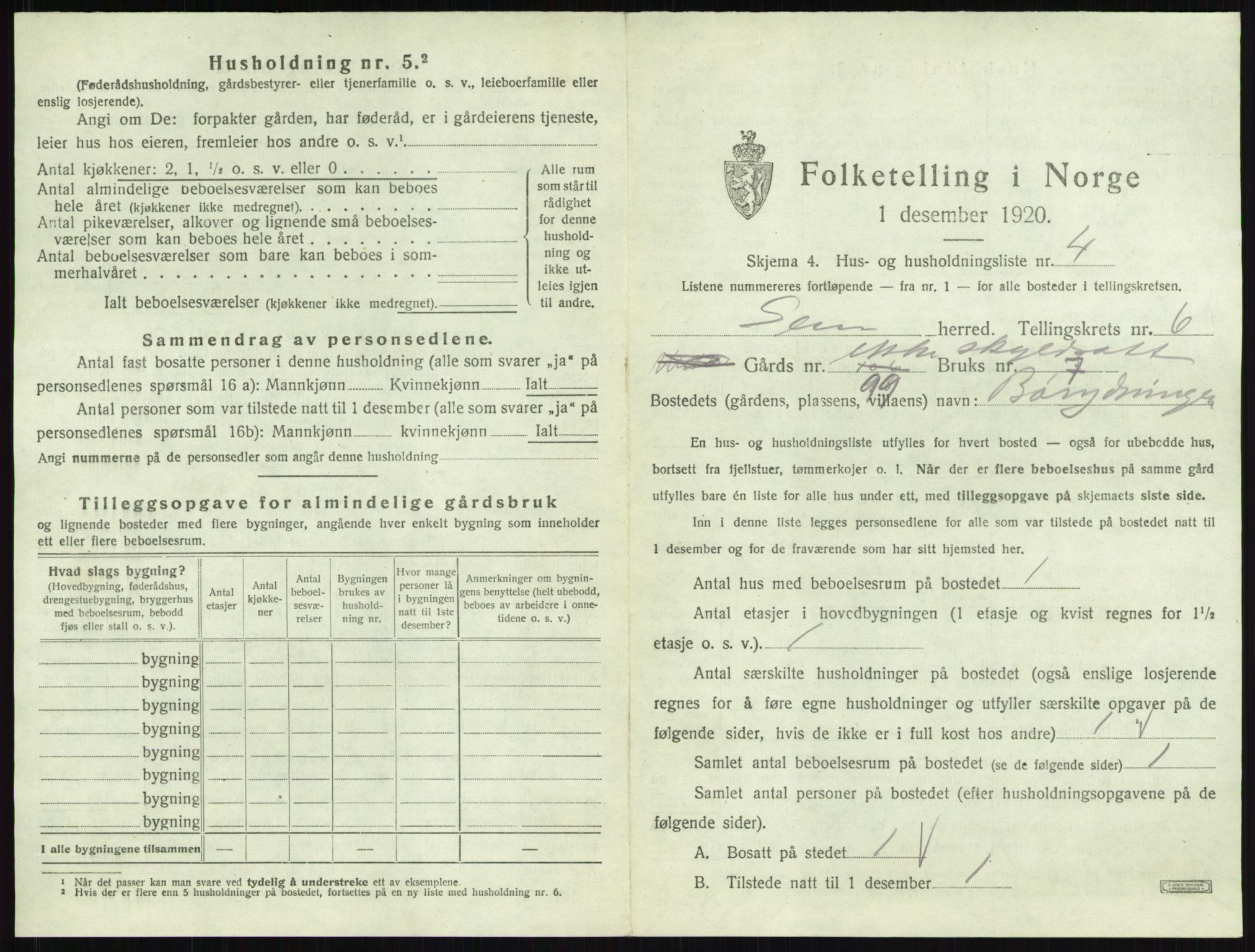 SAKO, 1920 census for Sem, 1920, p. 1267