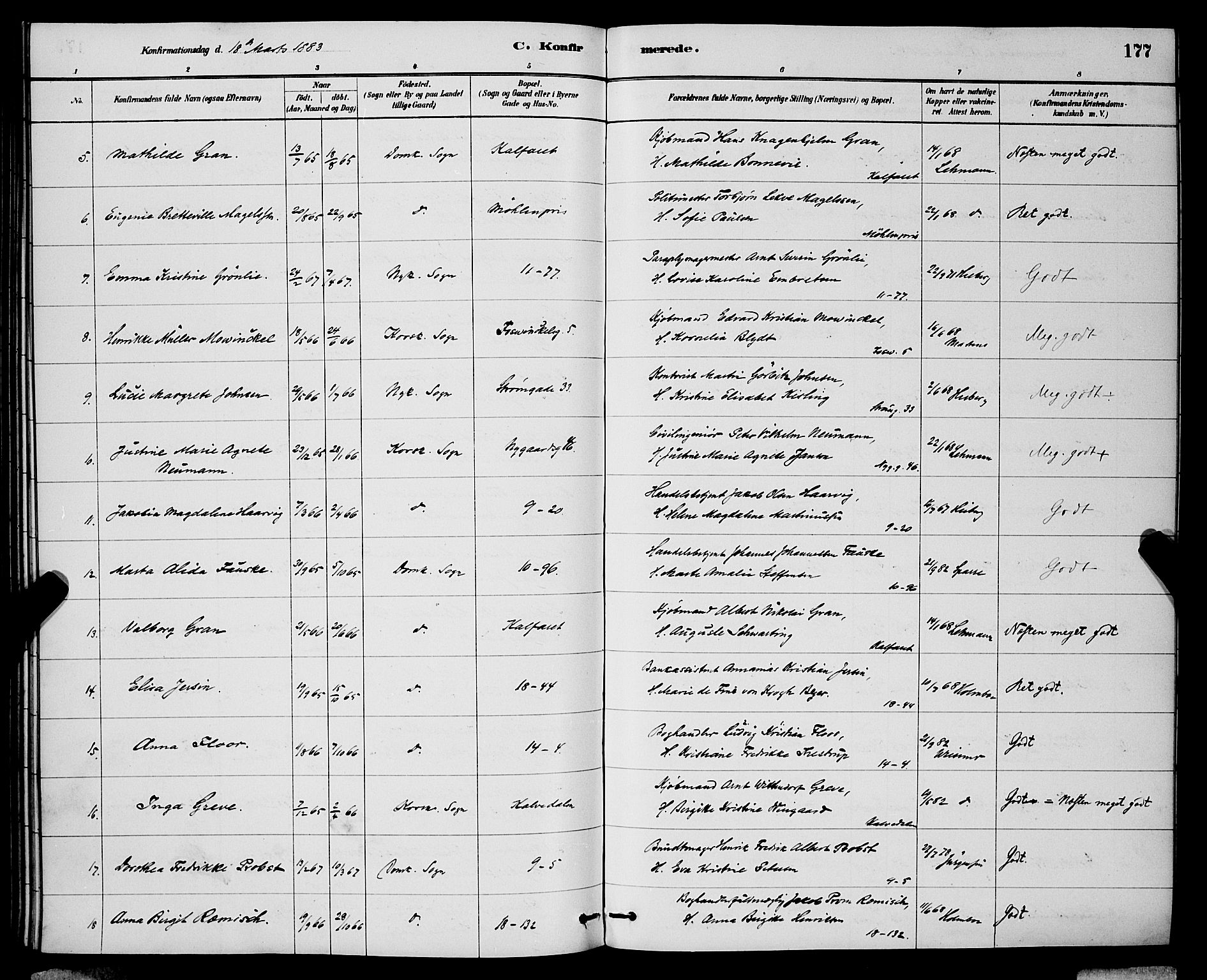 Domkirken sokneprestembete, SAB/A-74801/H/Hab/L0024: Parish register (copy) no. C 4, 1880-1899, p. 177