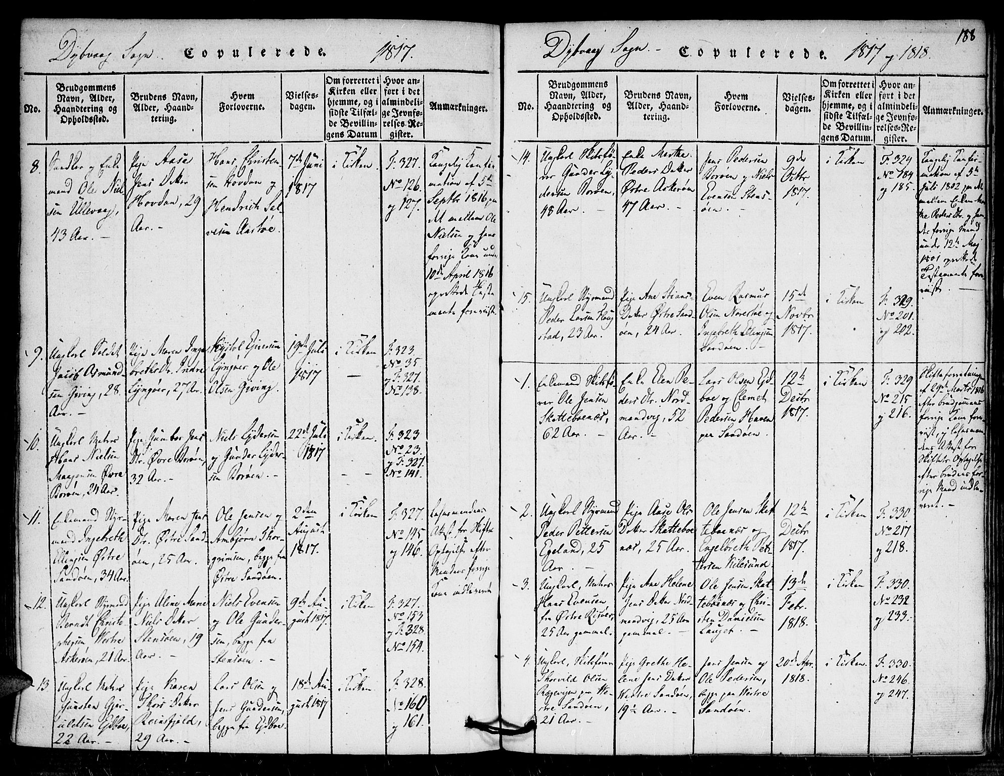 Dypvåg sokneprestkontor, AV/SAK-1111-0007/F/Fa/Faa/L0003: Parish register (official) no. A 3 /1, 1817-1824, p. 188