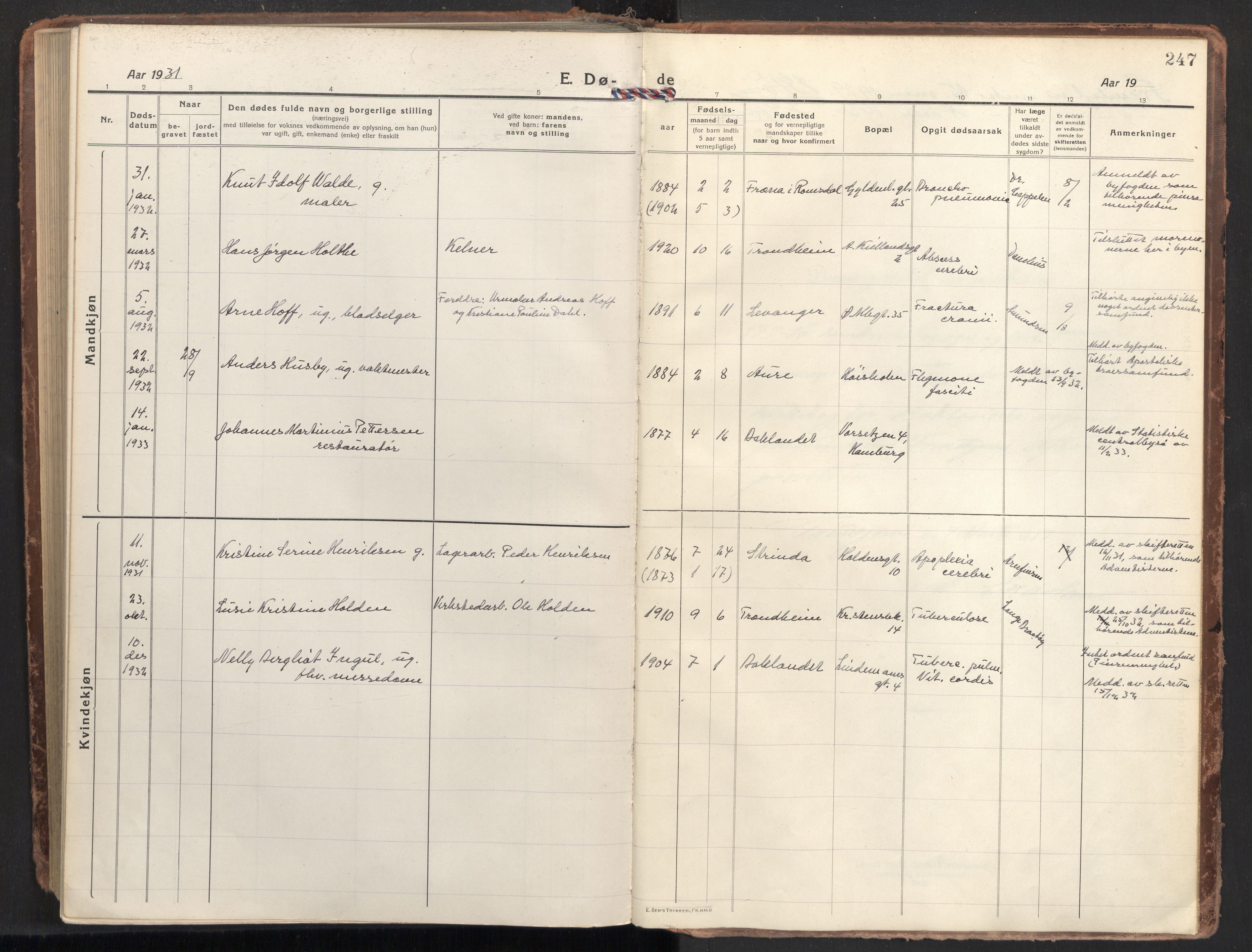 Ministerialprotokoller, klokkerbøker og fødselsregistre - Sør-Trøndelag, SAT/A-1456/604/L0207: Parish register (official) no. 604A27, 1917-1933, p. 247